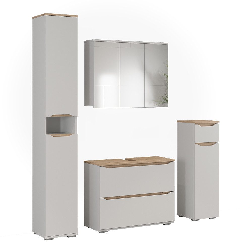 Vicco Badmöbel-Set Ruben, Weiß/Artisan-Eiche, 4-teiliges Set, (4-St., 4er Set)