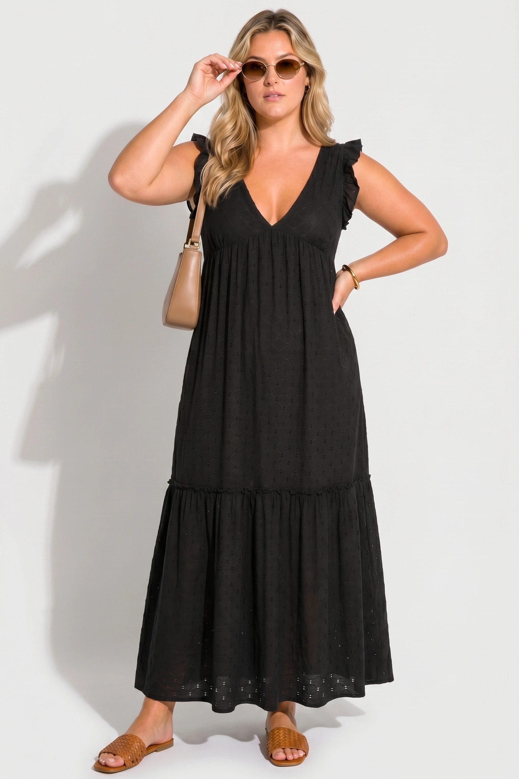 Shape of You Maxikleid V-Ausschnitt Maxikleid mit Rüsche