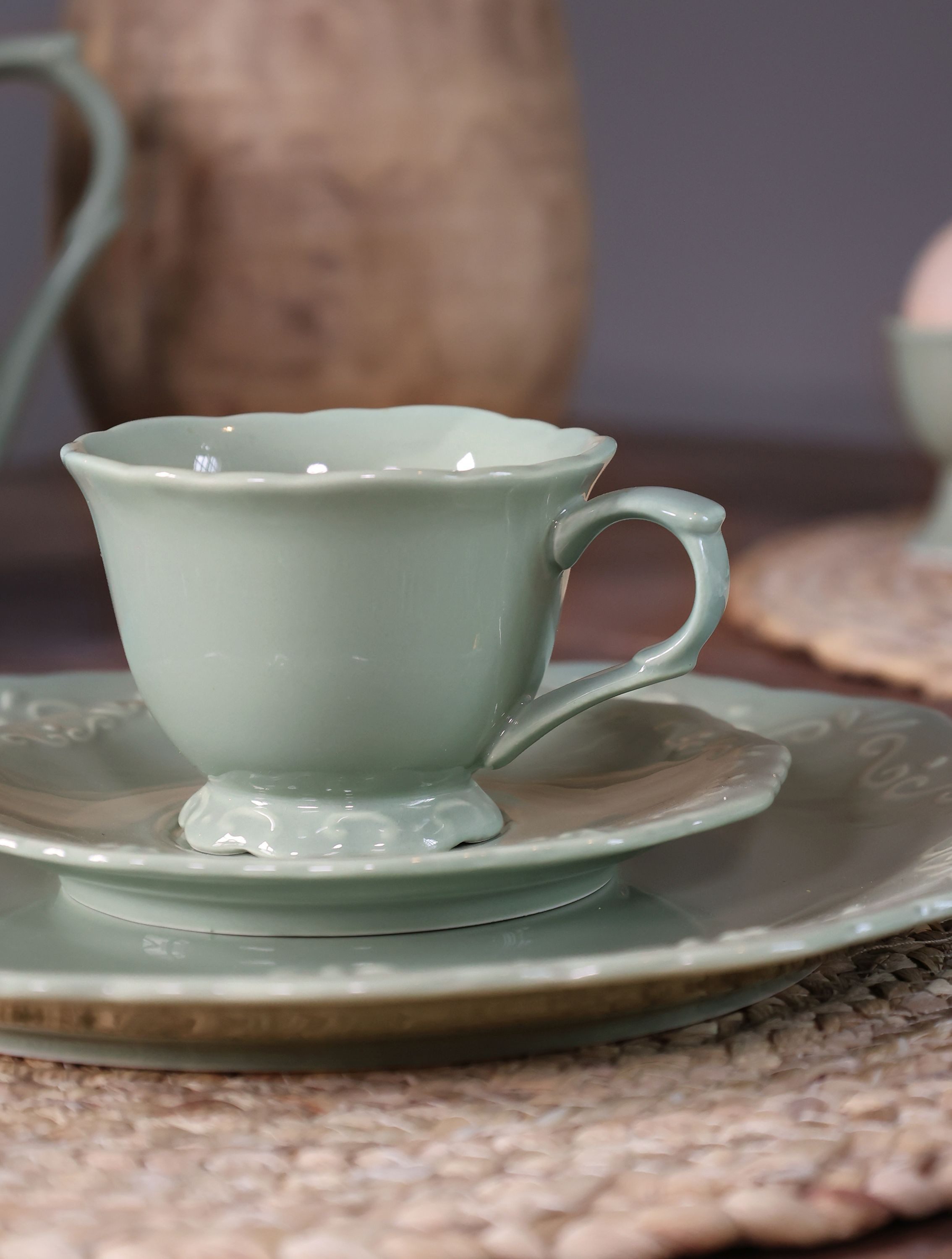 Chic Antique Tasse Chic Antique Tasse Kaffeetasse mit Unterteller Provence Porzellan, Porzellan