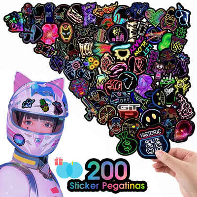 Avisto Sticker 200 Neon-Sticker: Hochwertige Aufkleber für Laptop, Auto & mehr, (Dekorationsset), Wasserfeste Neon-Graffiti Sticker: Vielseitig einsetzbar