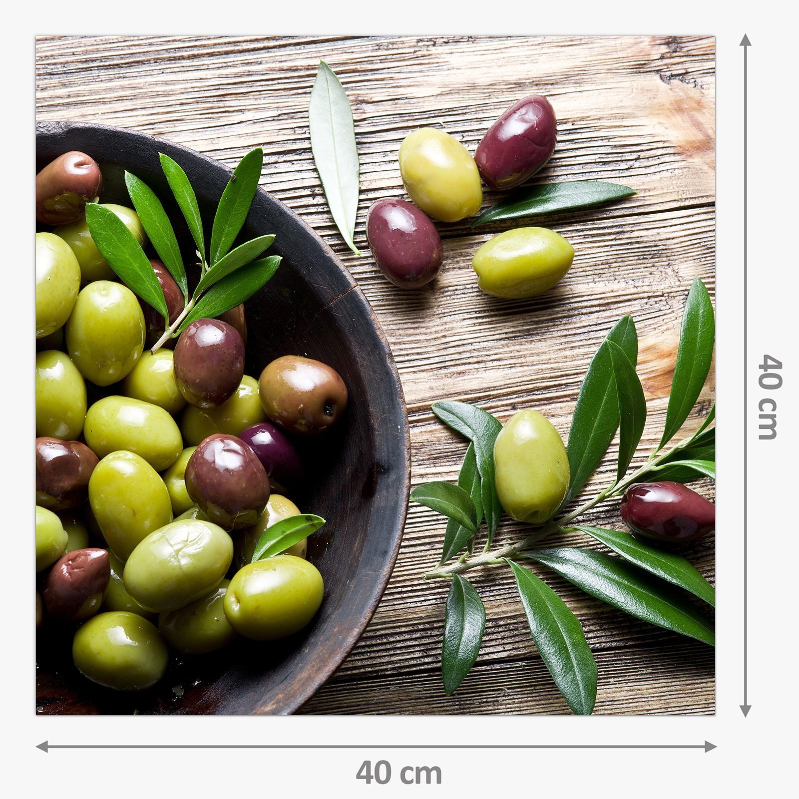 Primedeco Küchenrückwand Spritzschutz Glas Oliven in Töpfchen