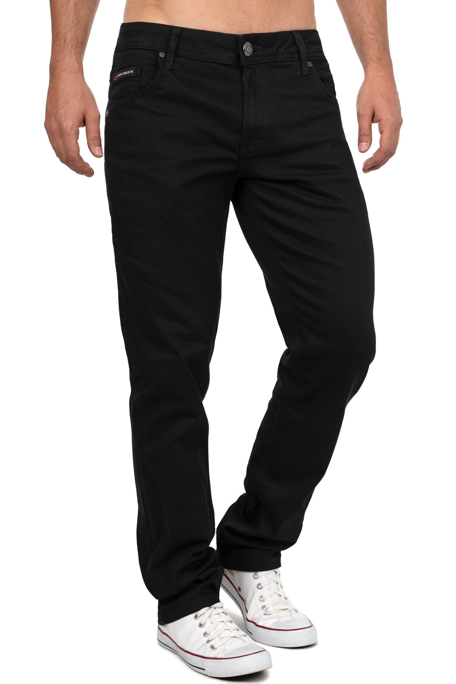 Cipo & Baxx Bikerjeans Herren Slim Fit Hose Stonewashed BA-CD820 Stylisches Stone-Washed-Finish