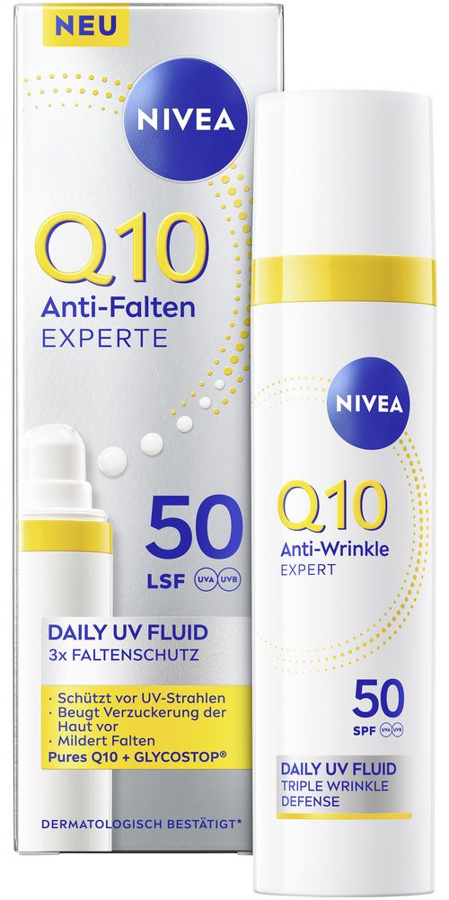 Nivea Gesichtsfluid NIVEA Tagespflegefluid Q10 UV LSF 50, Anti-Aging, pflegend, straffend, UV-Schutz