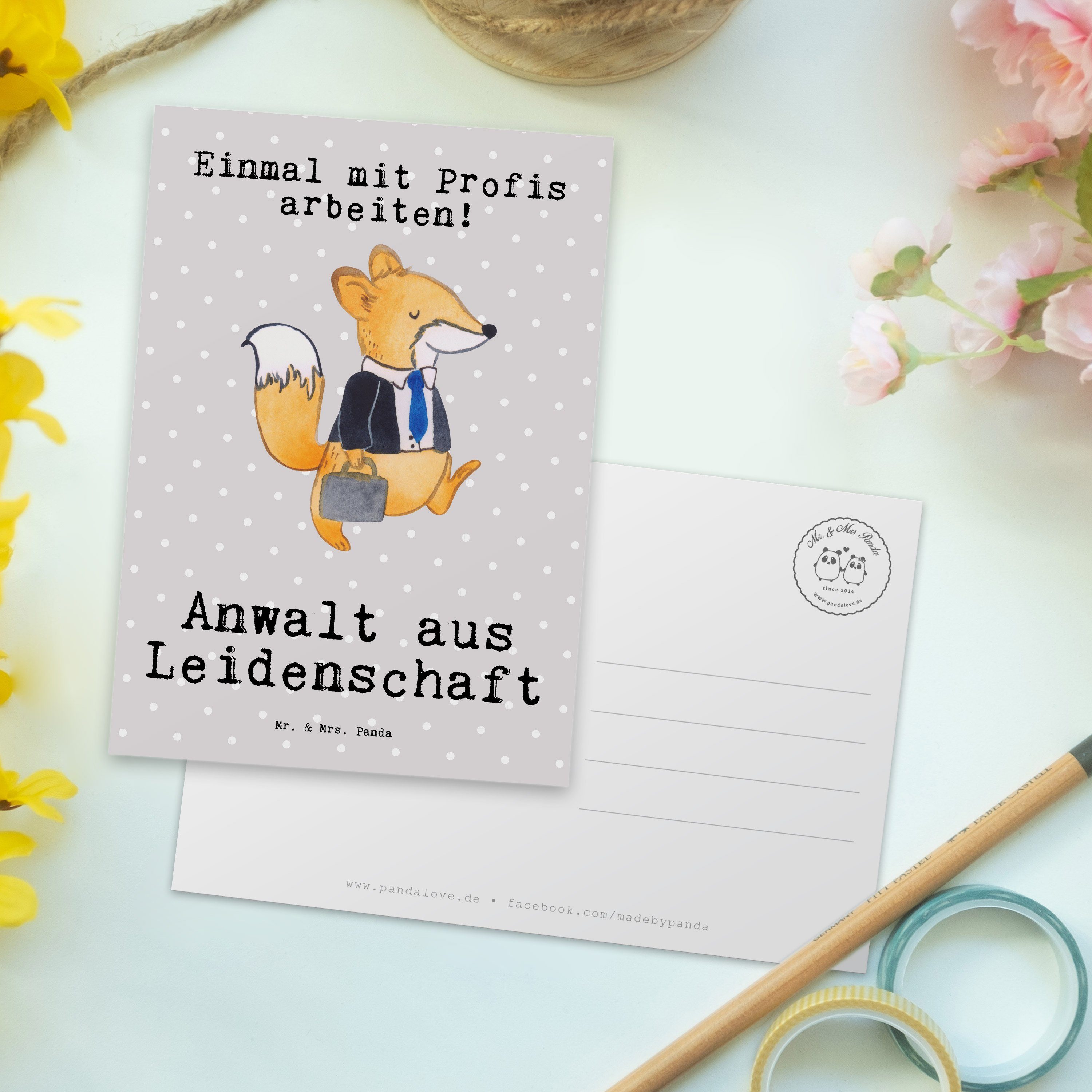 Postkarte Leidenschaft Geburtstagskarte - Pastell Geschenk, Panda aus - & Grau Anwalt Mrs. Mr.