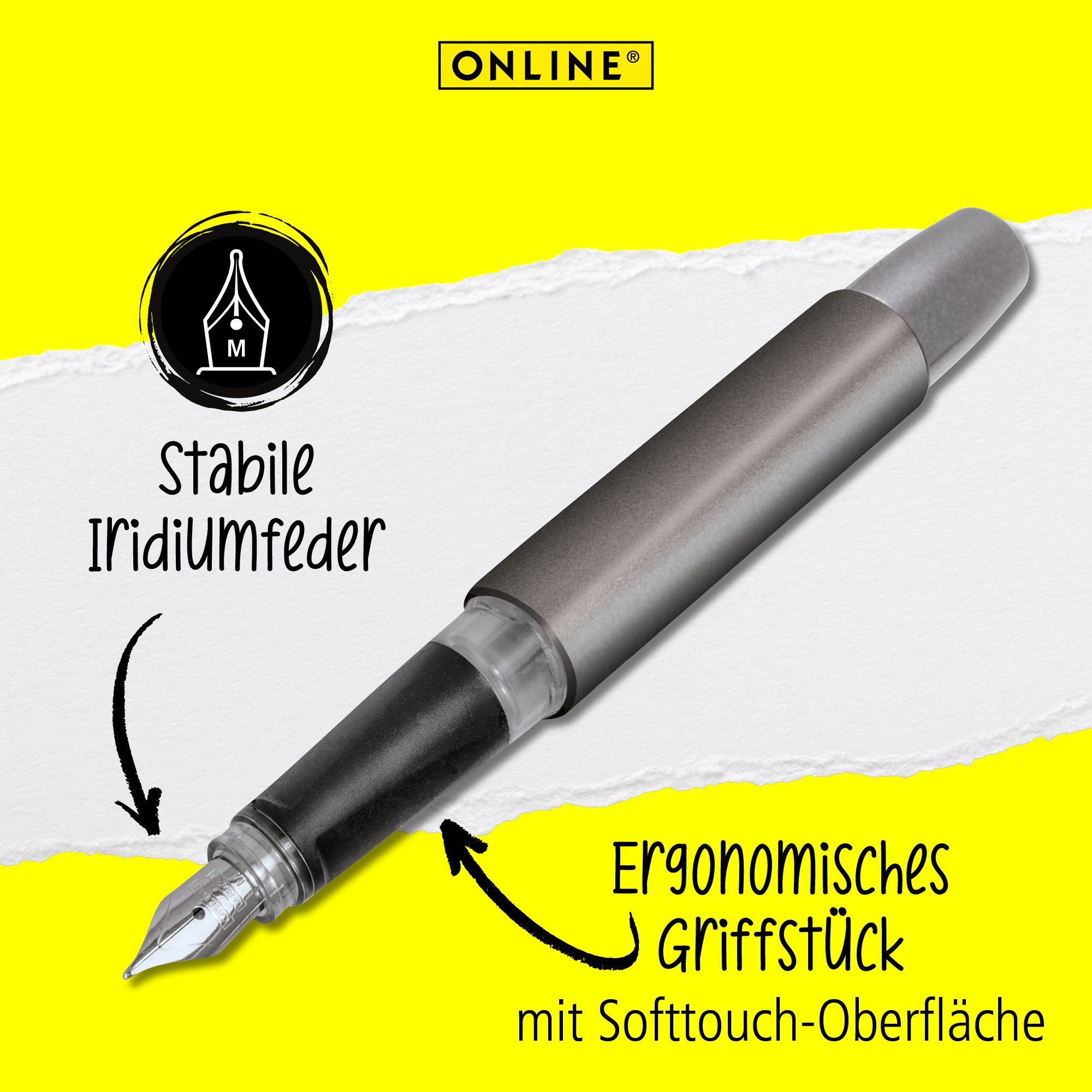 Online Pen Schule, Campus für die ideal Füller ergonomisch, Grau Füllhalter, in Deutschland hergestellt