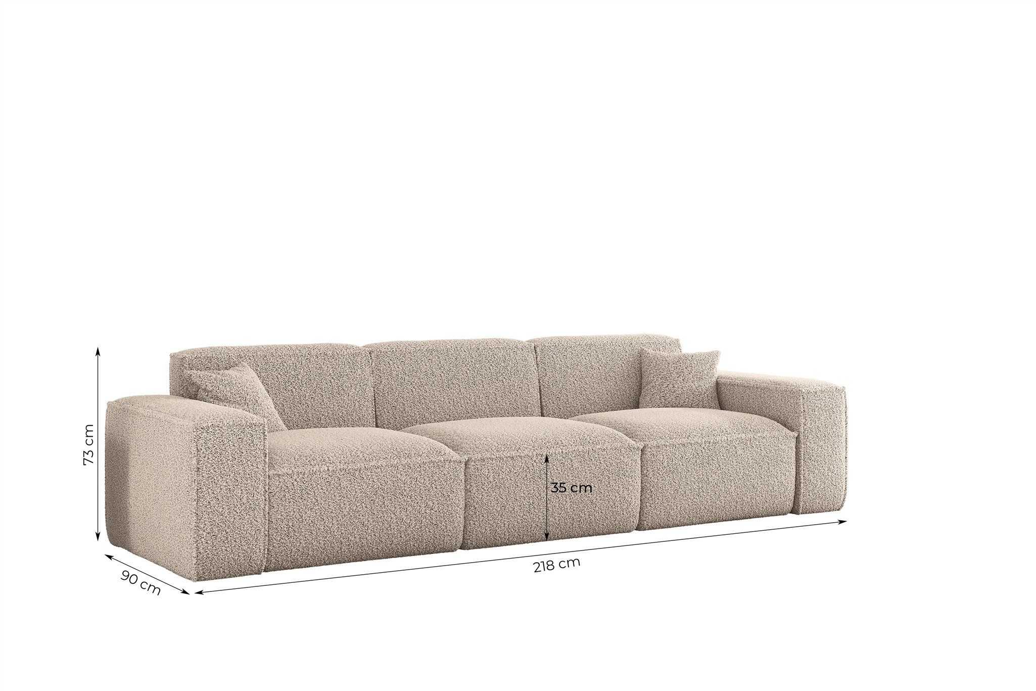 Fun Möbel 3-Sitzer Sofa Designersofa CELES PREMIUM in Stoff Sven, Rundumbezug, 2 x Zierkissen – Bild 4 von 5