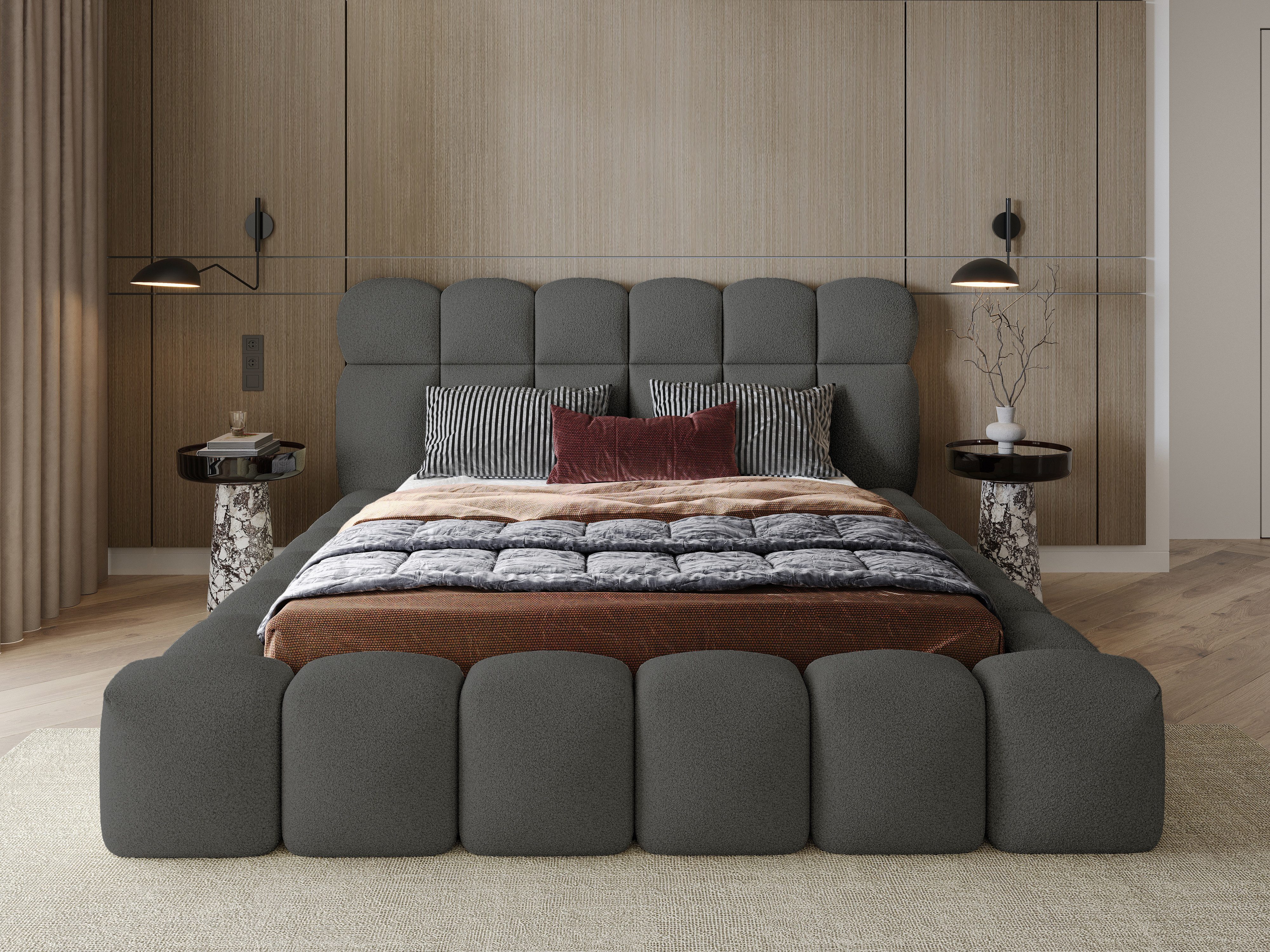 wonello Polsterbett Mira XL 3 (das Original), Bett mit Bettkasten und Lattenrost – eleganter Boucle-Stoff