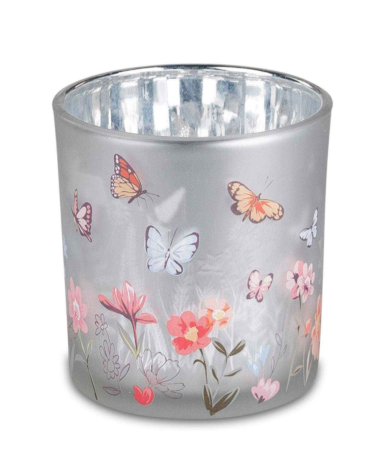 dekojohnson Windlicht Windlicht Teelichthalter Blumendekor silber 8cm