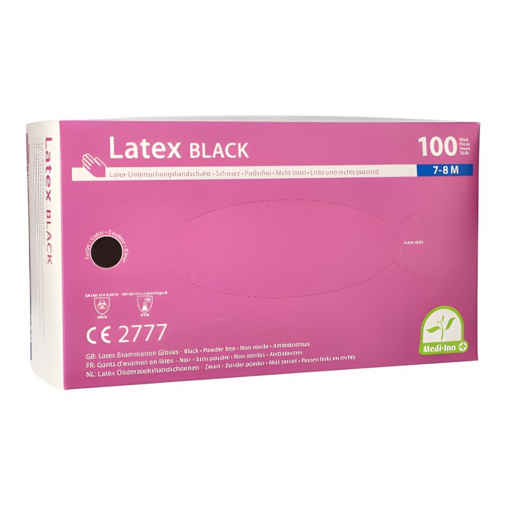Einweghandschuhe 100x Medi-Inn® PS Latex puderfrei Black Grip schwarz Größe M