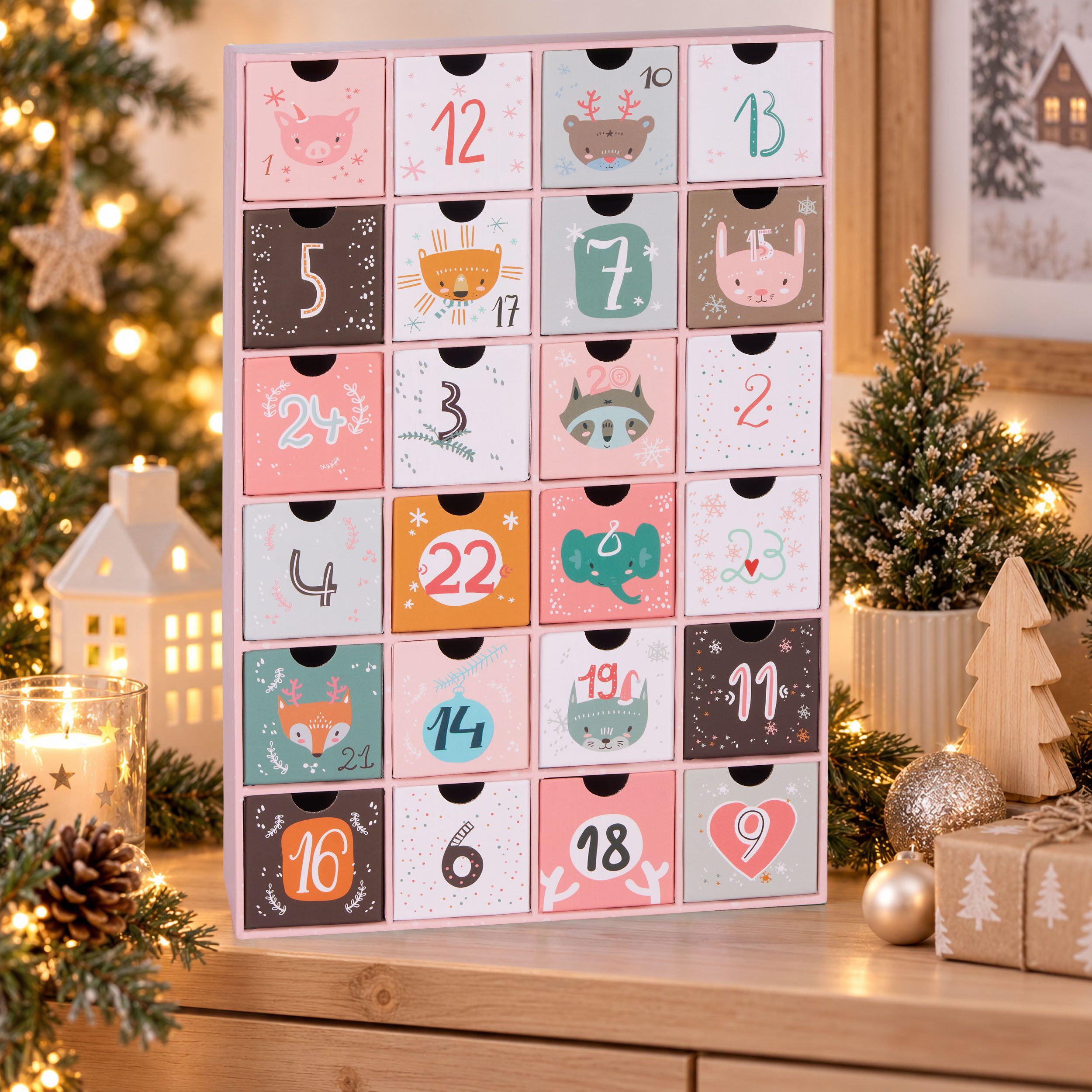 BRUBAKER befüllbarer Adventskalender Adventskalender zum Befüllen - Rosa Weihnachten (Kalender, 1-tlg), DIY Weihnachtskalender - 39 cm groß aus Pappe – Bild 2 von 5