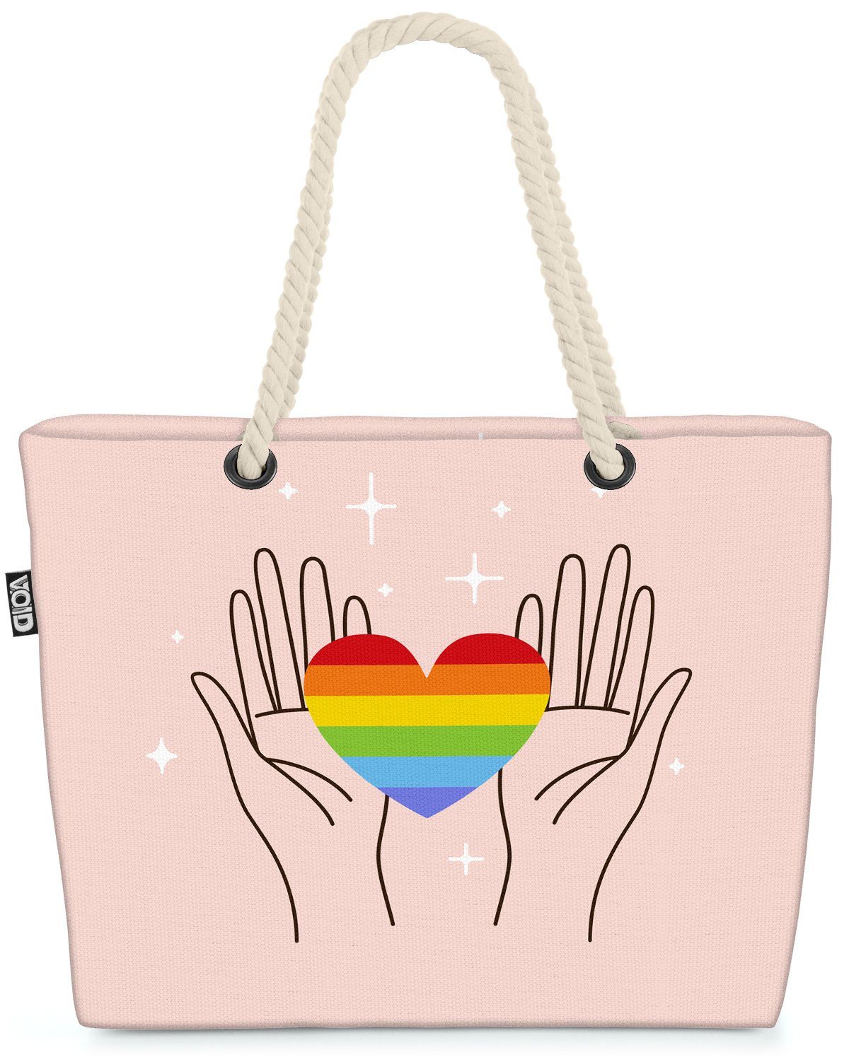 VOID Strandtasche (1-tlg), Happy Heart Pride LGBTQ Hände Partner gestreift Gay pride flag parade
