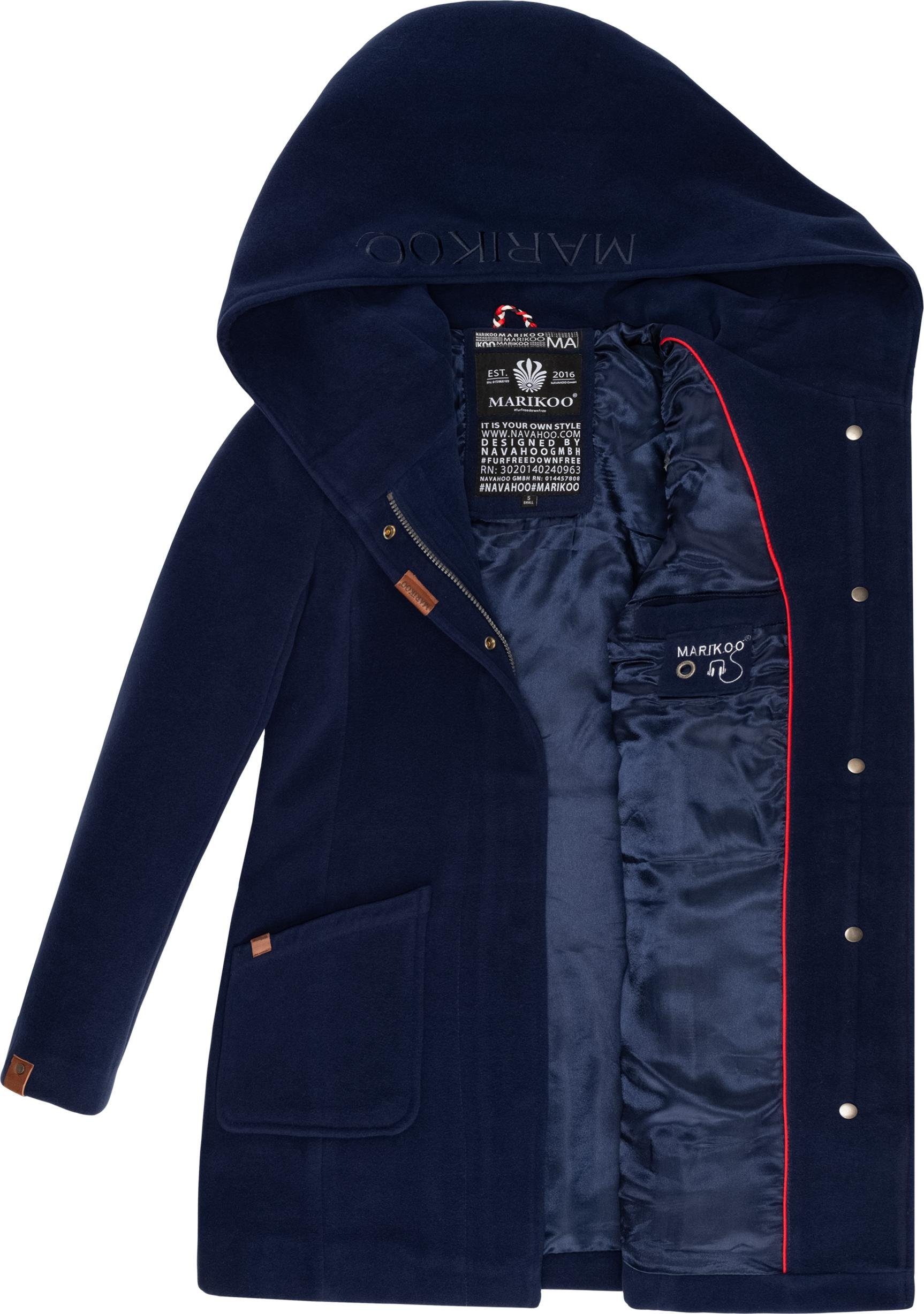 Maikoo navy großer Mantel mit Marikoo Kapuze Wintermantel hochwertiger