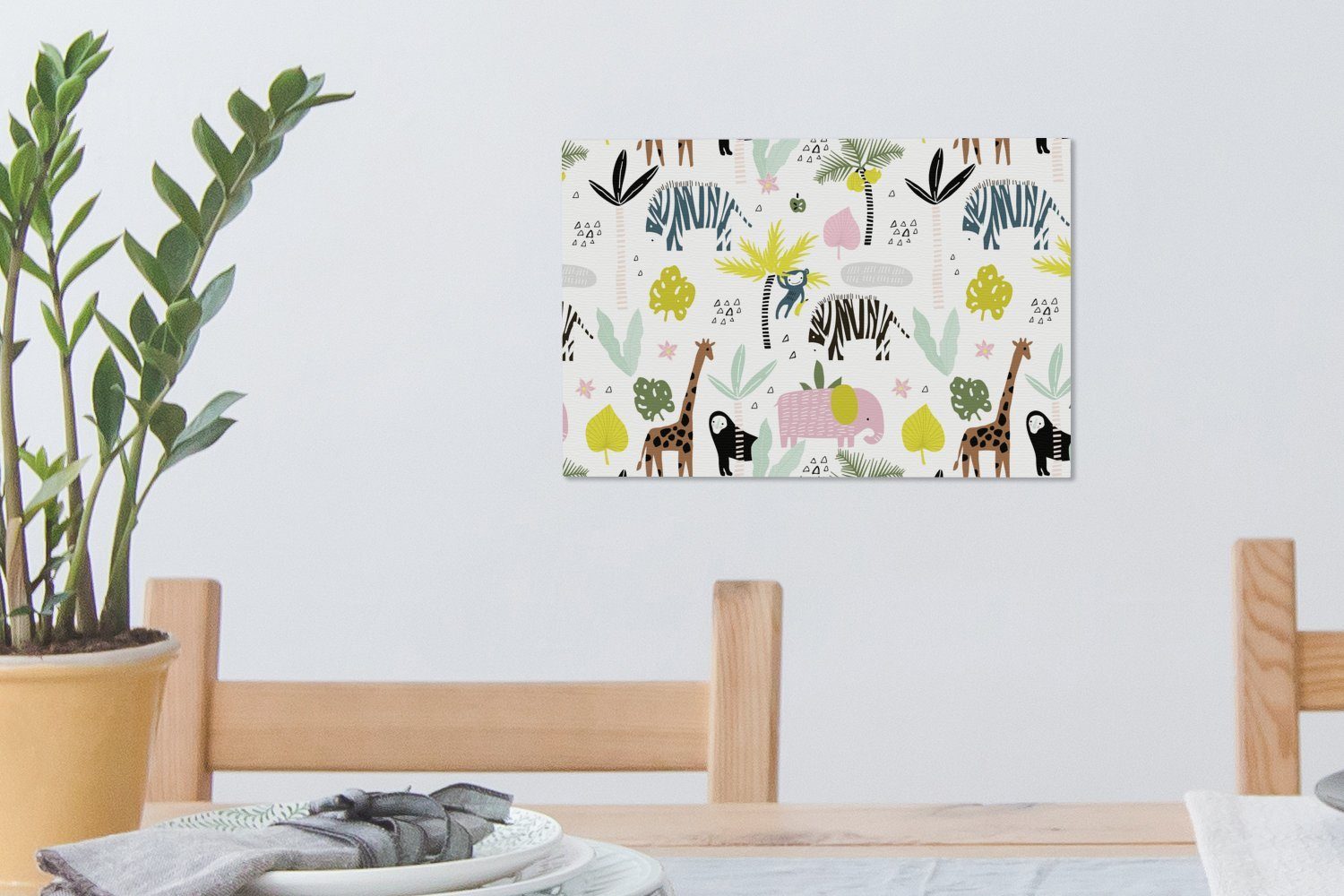 Pastell, Wandbild - Leinwandbilder, Aufhängefertig, (1 Leinwandbild Palme Dschungel - St), 30x20 Wanddeko, - cm OneMillionCanvasses® Tiere