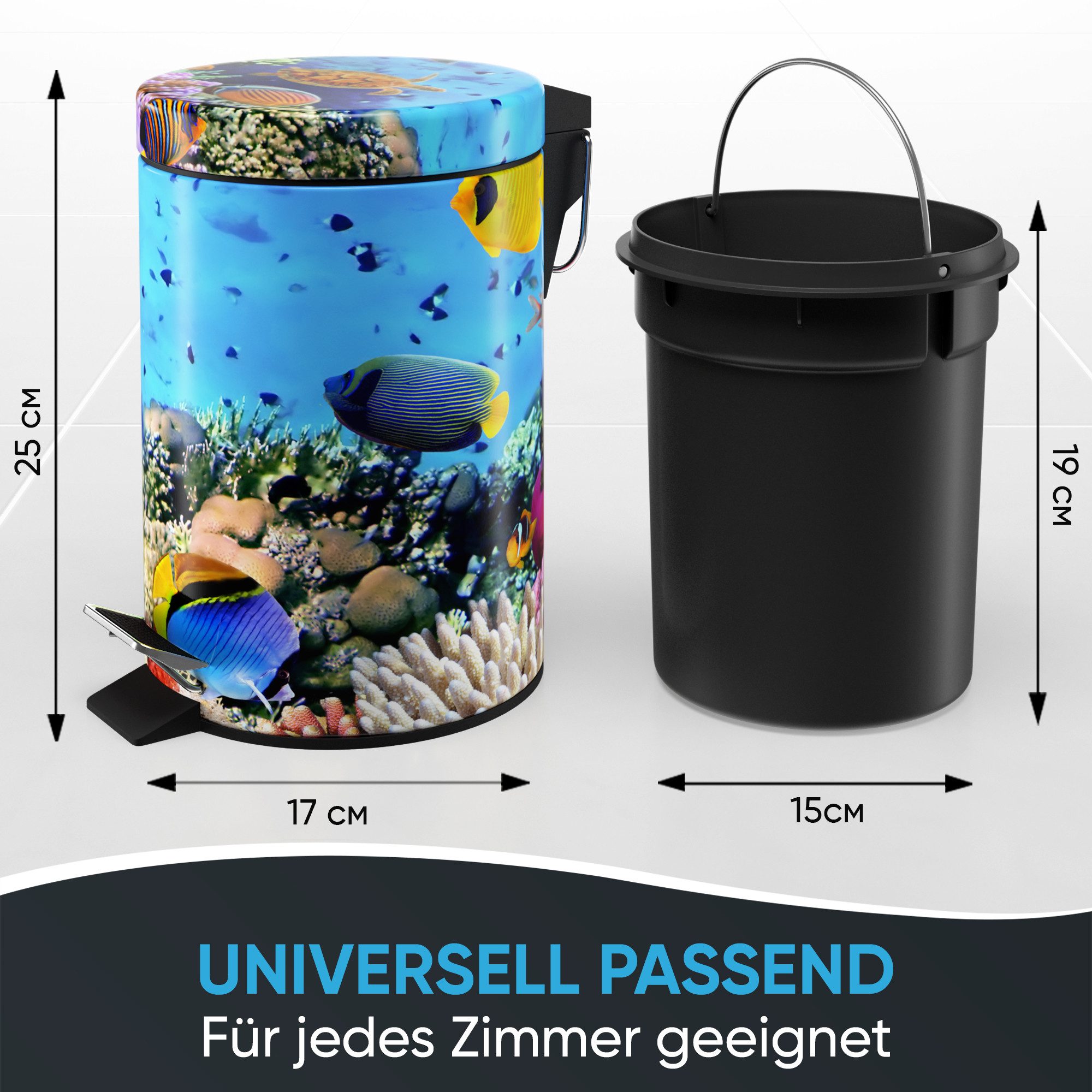 Sanilo Kosmetikeimer mit Motiv, viele schöne Bad Mülleimer zur Auswahl, 3 Liter, Abfalleimer mit Absenkautomatik & Innenbehälter