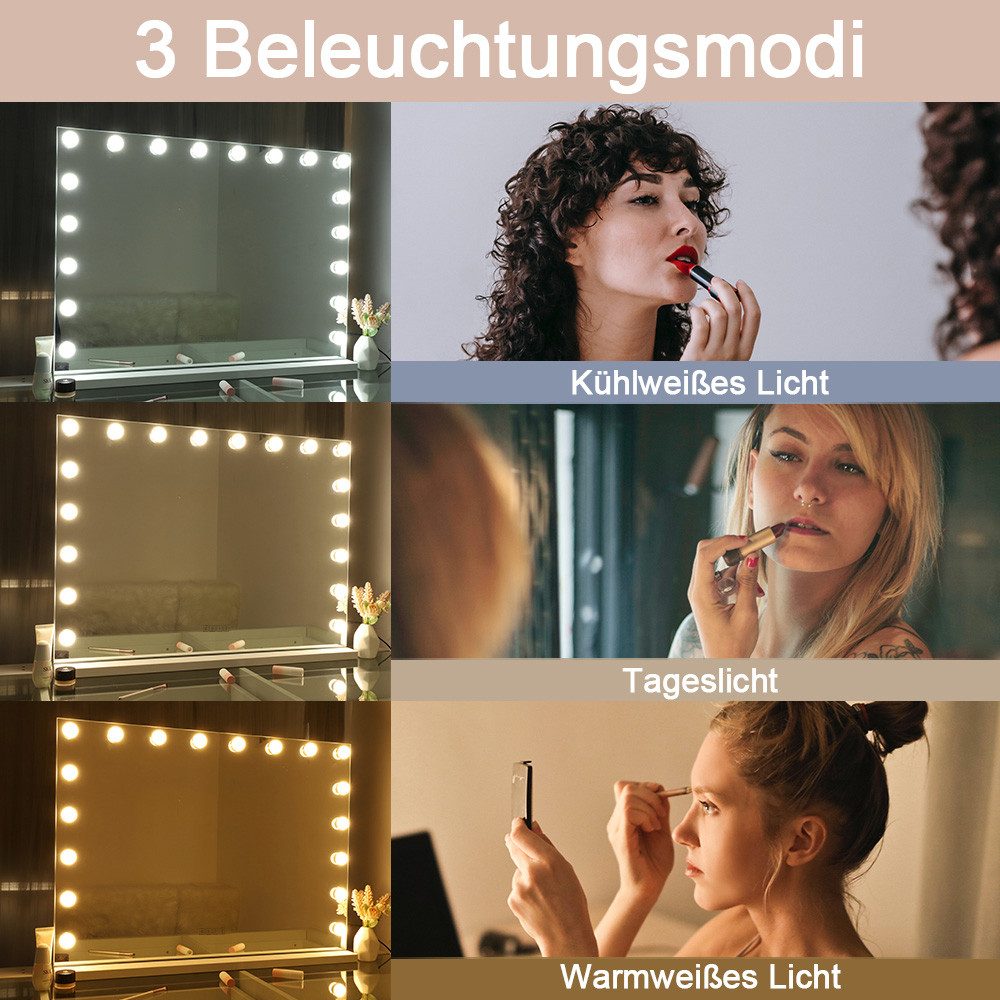 FENCHILIN Schminkspiegel mit LED-Beleuchtung und Bluetooth weiß 80/58 cm