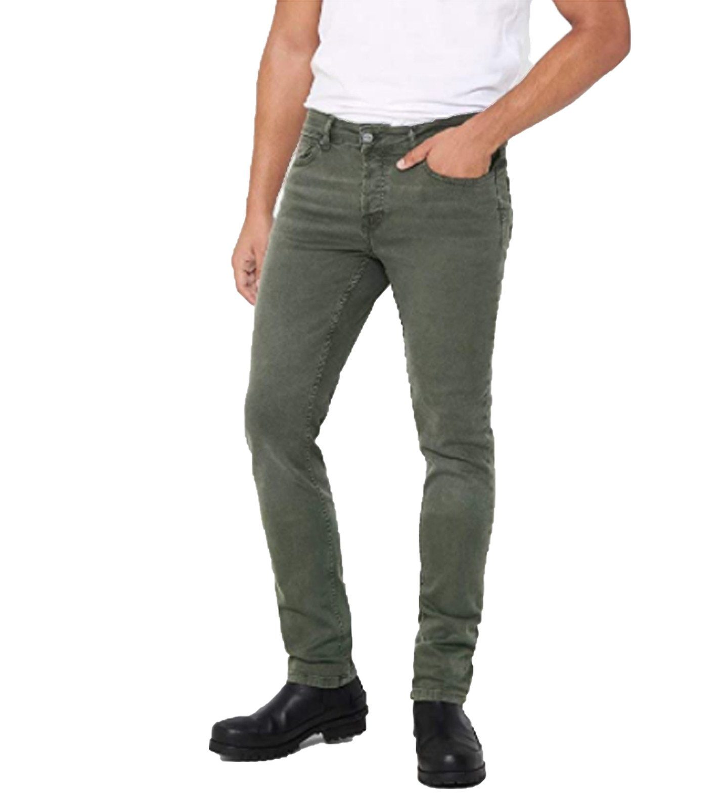 ONLY & SONS Stoffhose ONLY & SONS Herren Freizeit-Jeans Slim Fit-Hose Loom  Mode Grün