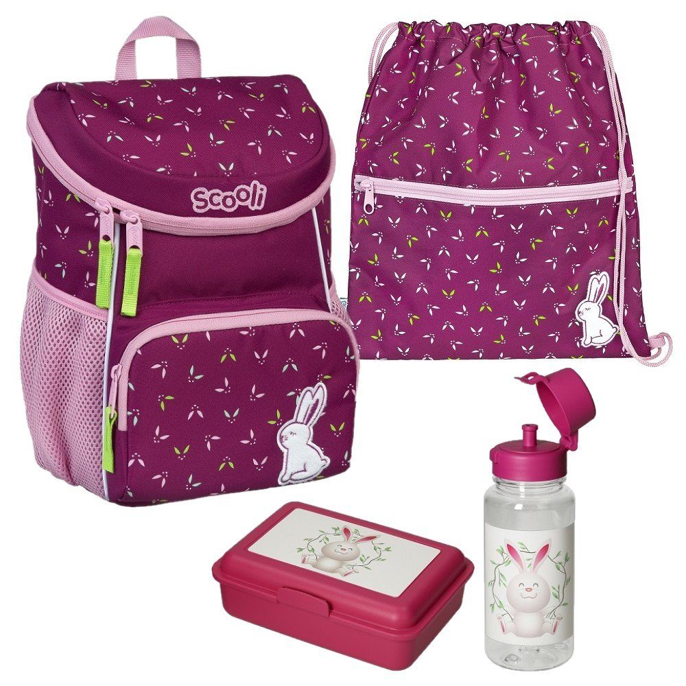 Scooli Kindergartentasche Mini-Me Rosie Rabbit (Set, 4-tlg., inkl. Turnbeutel, Brotdose und Trinkflasche), Mädchen Rucksack Set in Violett / Lila mit niedlichem Hase