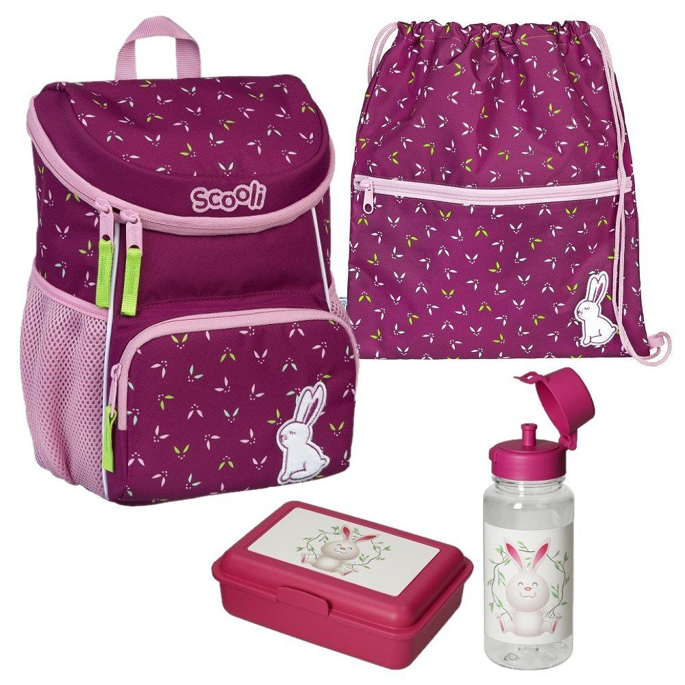 Mini-Me Rabbit Violett mit in Trinkflasche), Rosie Hase Set niedlichem (Set, Turnbeutel, Brotdose und Rucksack Mädchen inkl. Kinderrucksack / Scooli Lila