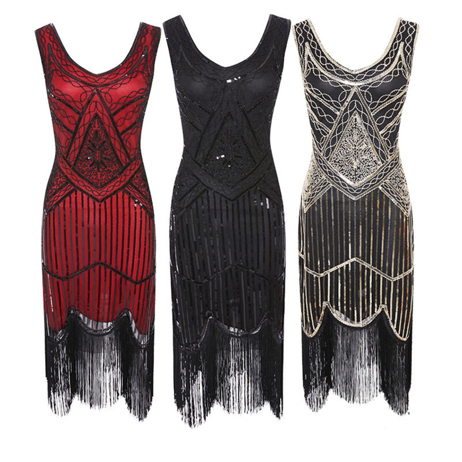 REDOM Paillettenkleid Kleider Damen mehr Damen Kleider Pailletten V-Ausschnitt, Ärmellos, Ballkleid Abendgesellschaften Kleid und Taille, Abendkleid 1920s Kostüm Flapper Perlen Hohe Cosplay) Kleid, Party Homecoming Weiß Fransen Gatsby, Great Gatsby Abschlussball Hochzeit Frau (1920er Jahre