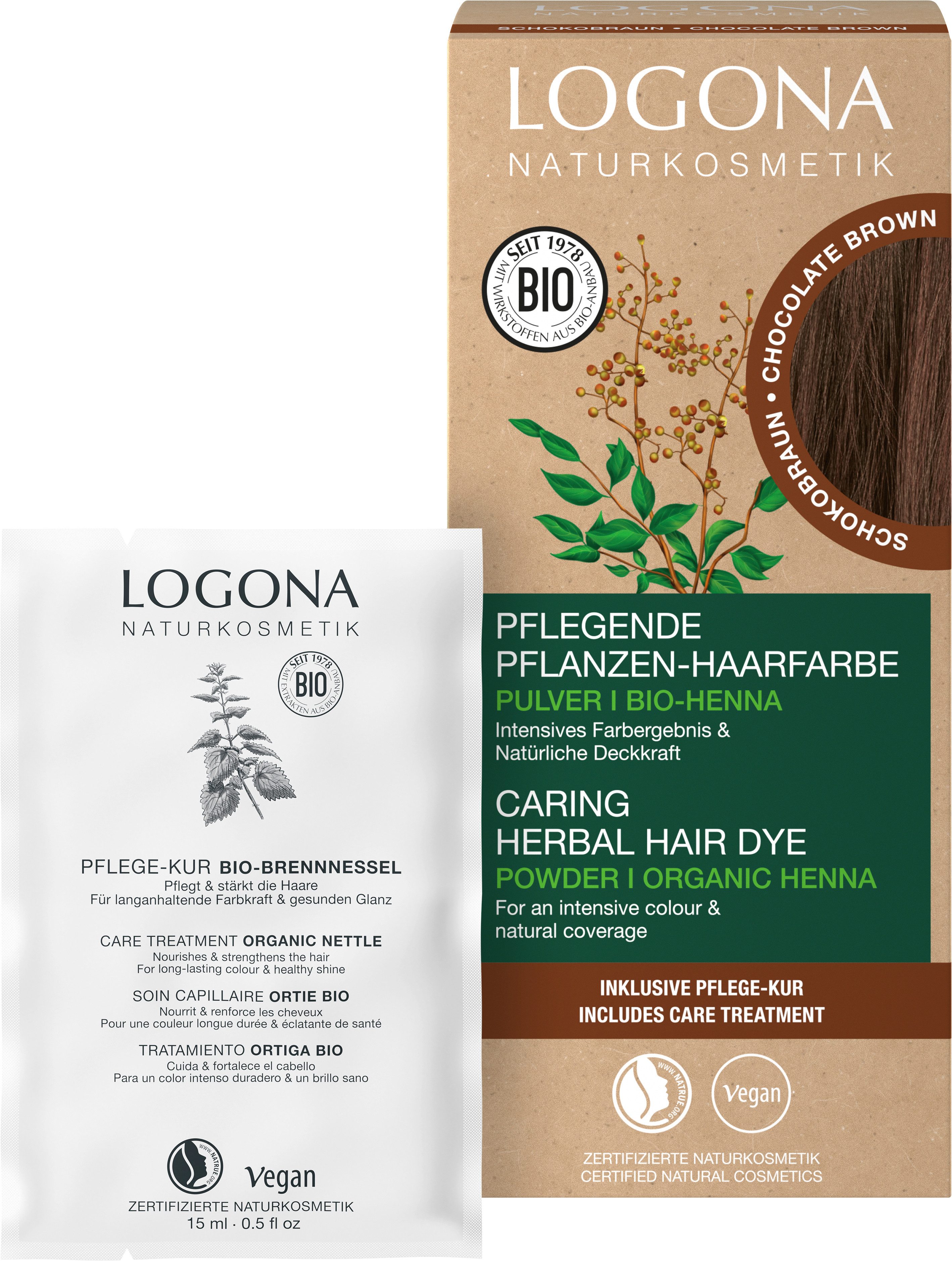 LOGONA Coloration PFLANZEN-HAARFARBE PULVER, für alle Haartypen, mit kochendem Wasser anrührbar, vegan