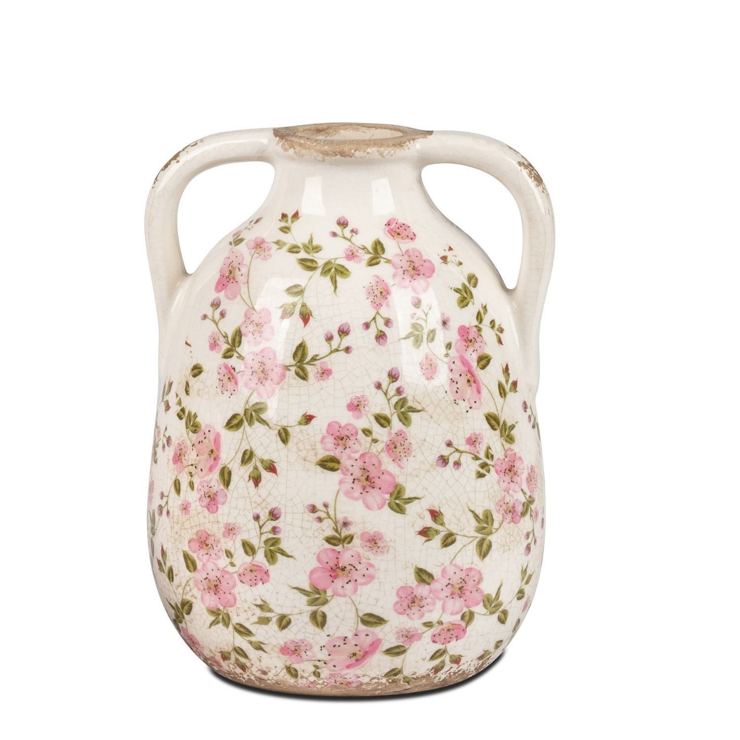formano Dekovase Vintage Blüten, Höhe: 17cm, Farbe: Weiß, Motiv: Blumen