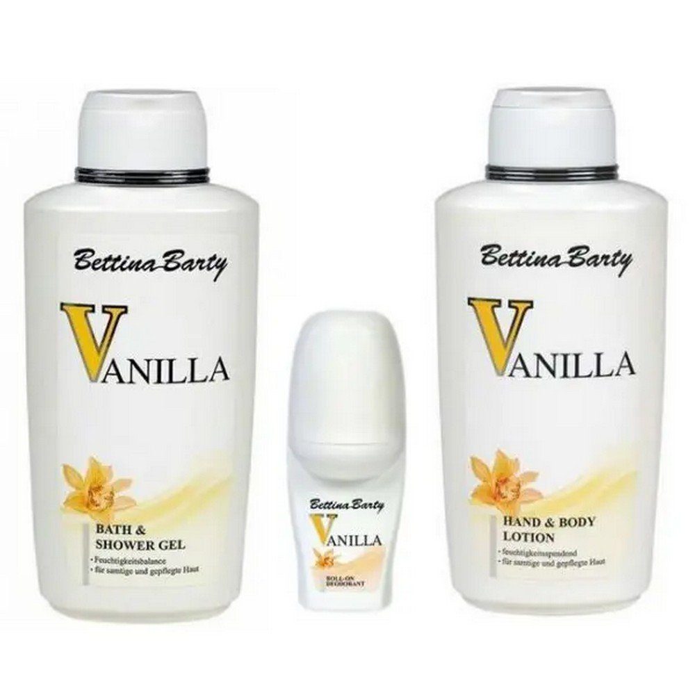 Bettina Barty Duschgel Vanilla Bath & Shower Gel 500ml + Body Lotion 500ml + Deo Roll-On 50ml