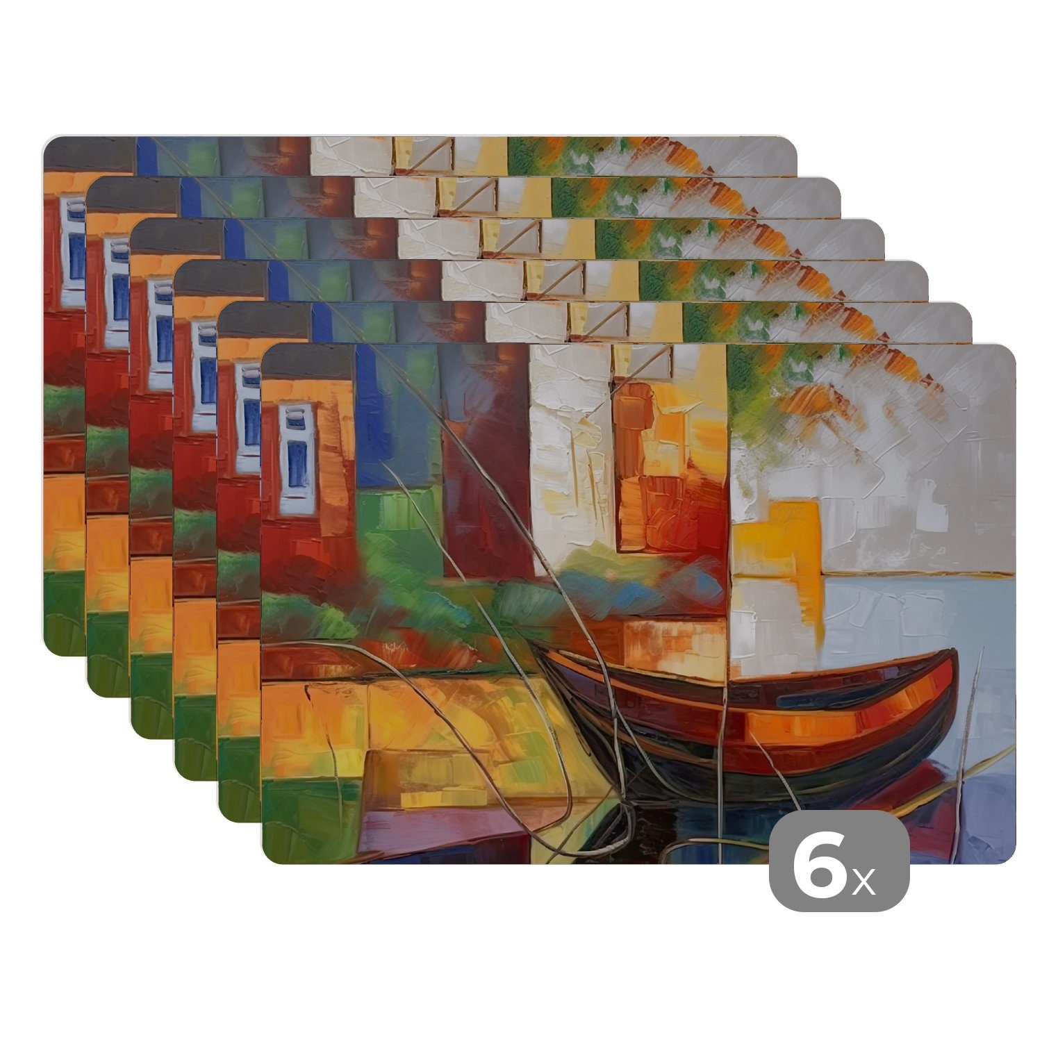 Platzset, Abstrakt - Kunst - Boot - Farben, MuchoWow, (6-St), Platzset, Platzdecken, Platzmatte, Tischmatten, Schmutzabweisend | Tischsets
