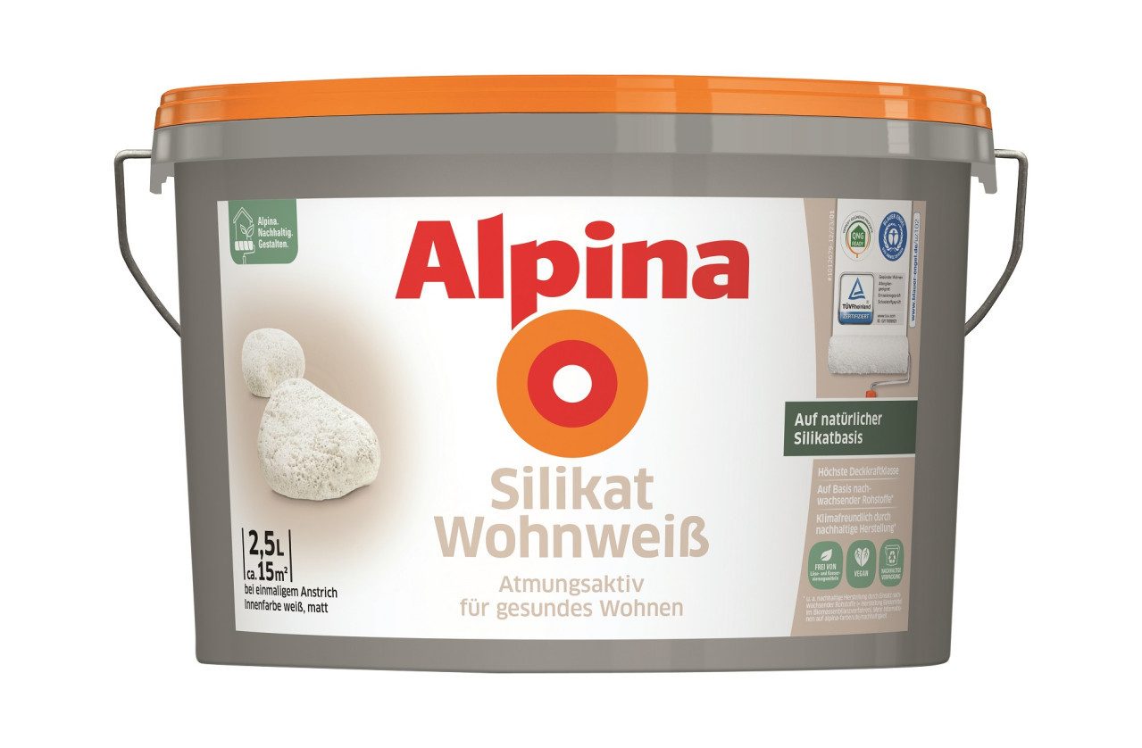 Alpina Wandfarbe Alpina Silikat Wohnweiß Wandfarbe 2,5 L
