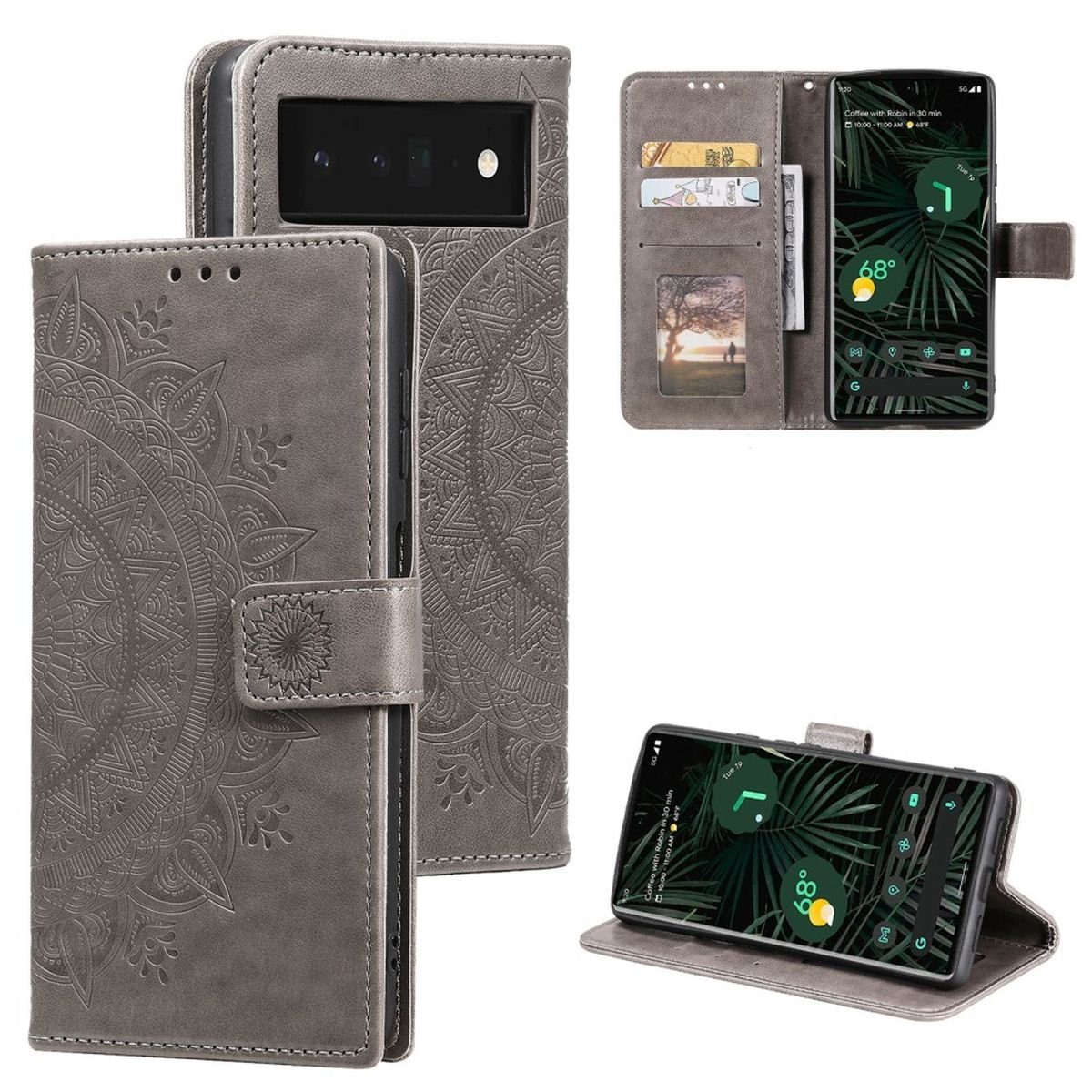CoverKingz Handyhülle Hülle für Google Pixel 7 Handyhülle Flip Case Cover Schutzhülle 16,0 cm (6,3 Zoll), Klapphülle Schutzhülle mit Kartenfach Schutztasche Motiv Mandala