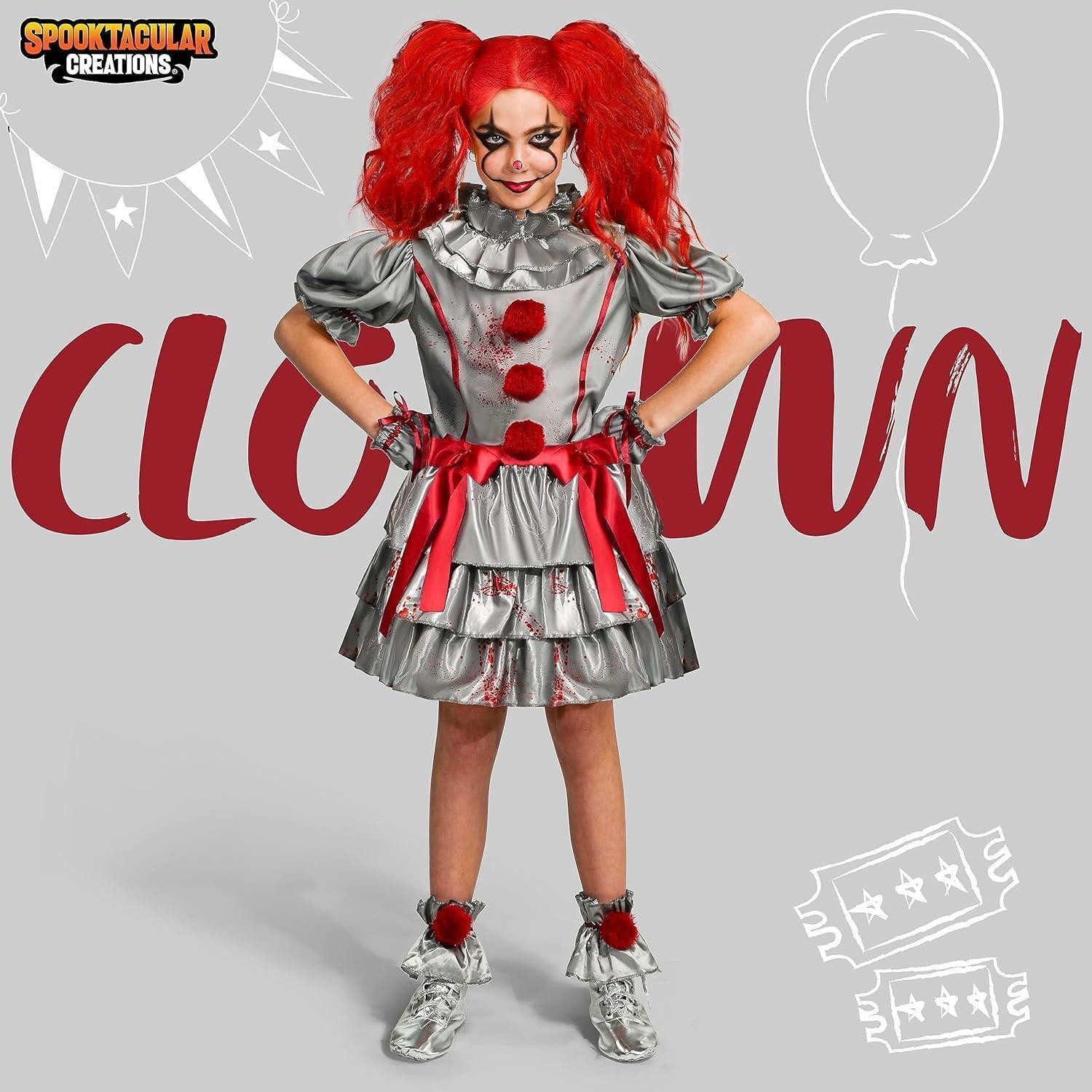 LuxusKollektion Clown-Kostüm Kostüm Mädchen Clown Halloween Cosplay Large (10 - 12 yrs) Schwarz