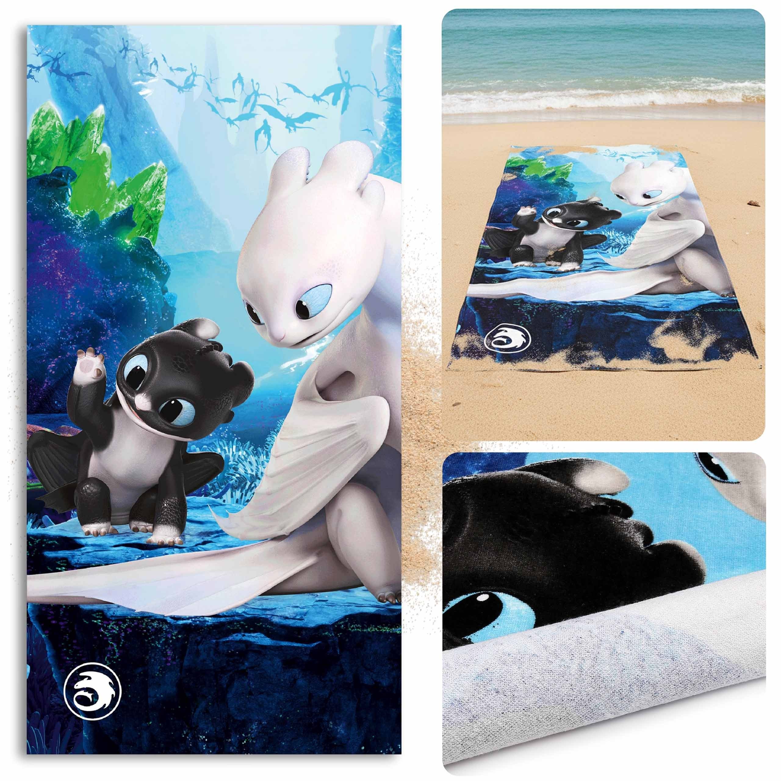 Sarcia.eu Kapuzenhandtuch Drachenzähmen Strandtuch 70x140cm, Kinder Badetuch Baumwolle