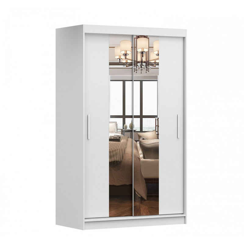 MOEBLO Kleiderschrank NOAH 01 (Schrank Garderobe Zweitürenschrank Spiegeltür, Moderner und funktionaler Schiebe­türen­Schrank Kleiderschrank), (BxHxT): 120x200x61 cm