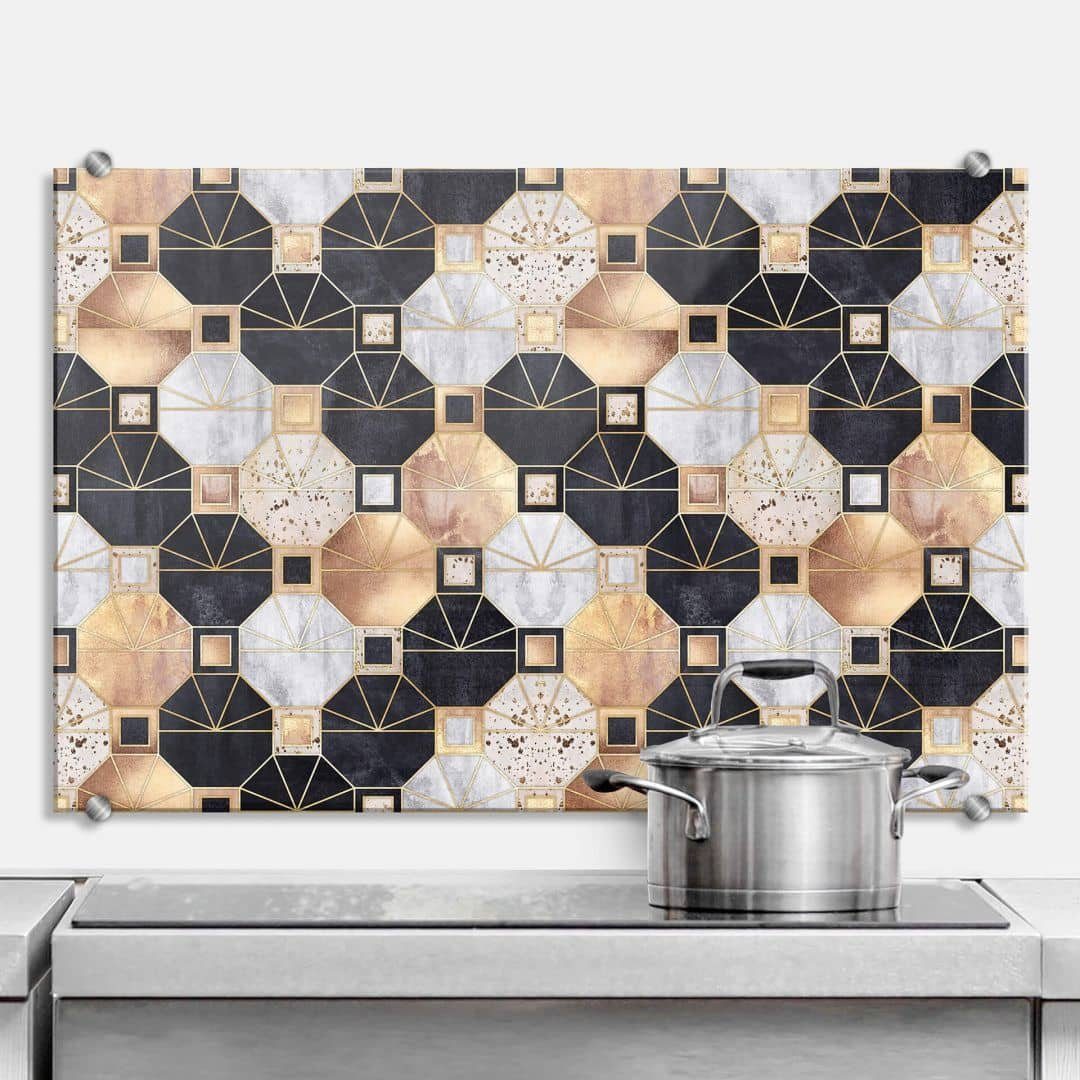 K&L Wall Art Spritzschutz Glas Küchenrückwand Abstrakt Art Deco Gold Schwarz