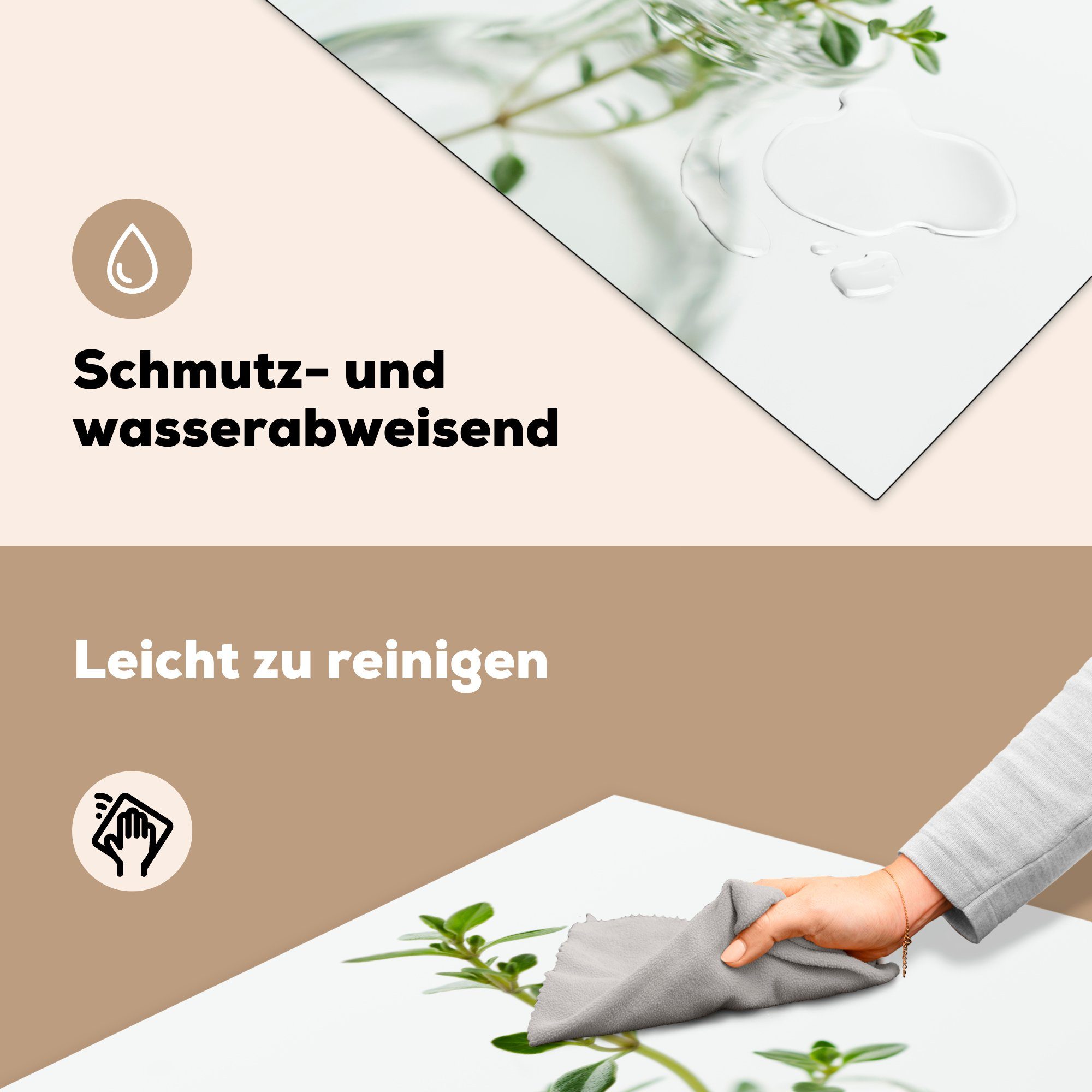 MuchoWow Herdblende-/Abdeckplatte Oregano-Zweig in Vinyl, tlg), transparenten Arbeitsplatte vor 78x78 einer cm, für Vase (1 weißen Hintergrund, küche Ceranfeldabdeckung, einem