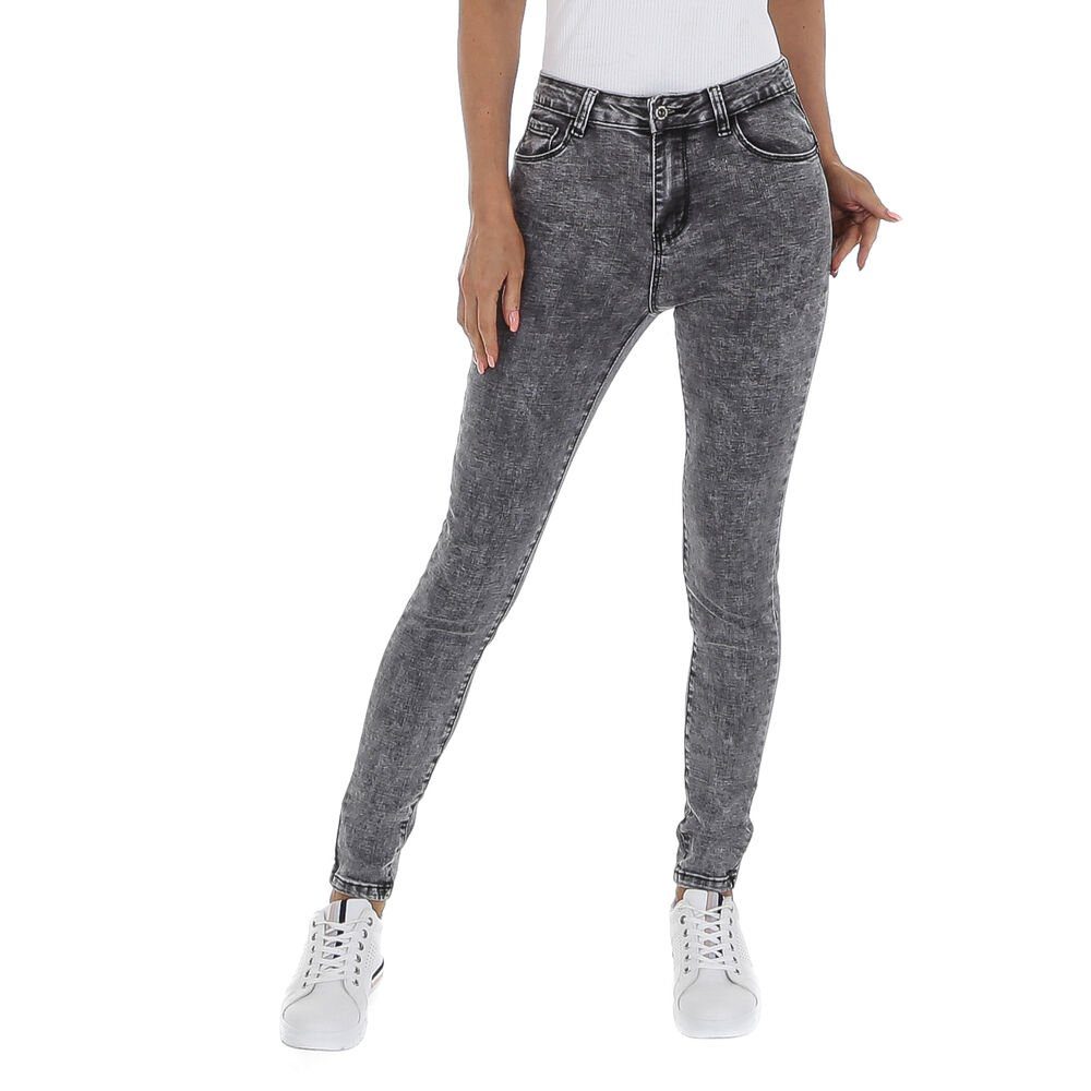 Ital-Design High-waist-Jeans Damen Freizeit Used-Look Stretch High Waist Jeans in Grau
