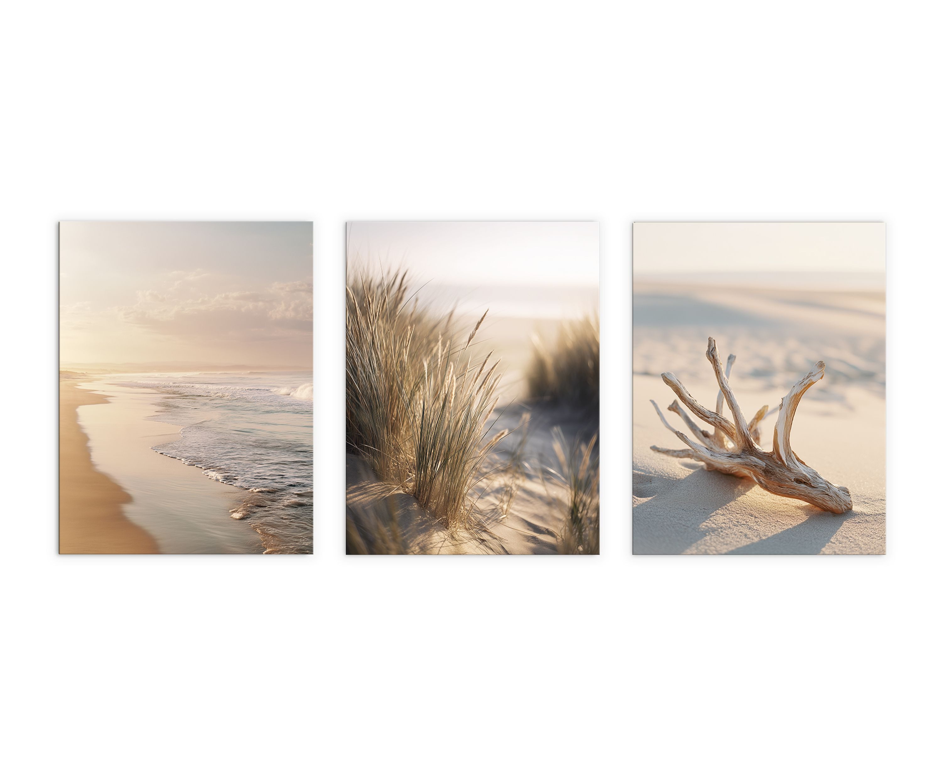artissimo Mehrteilige Bilder Wandbilder-Set 3er-Set / maritime Wanddeko / Wohnzimmer, Strand und Meer: Dünengras und Strandlandschaft in beige – Bild 5 von 5