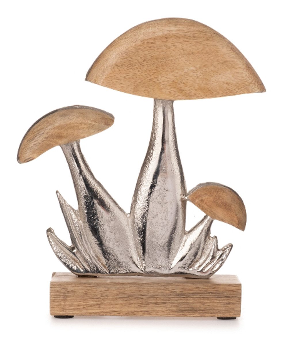 Dekofigur Metall Pilz Pilze silber Alu Holz Pilzfigur Skulptur Objekt