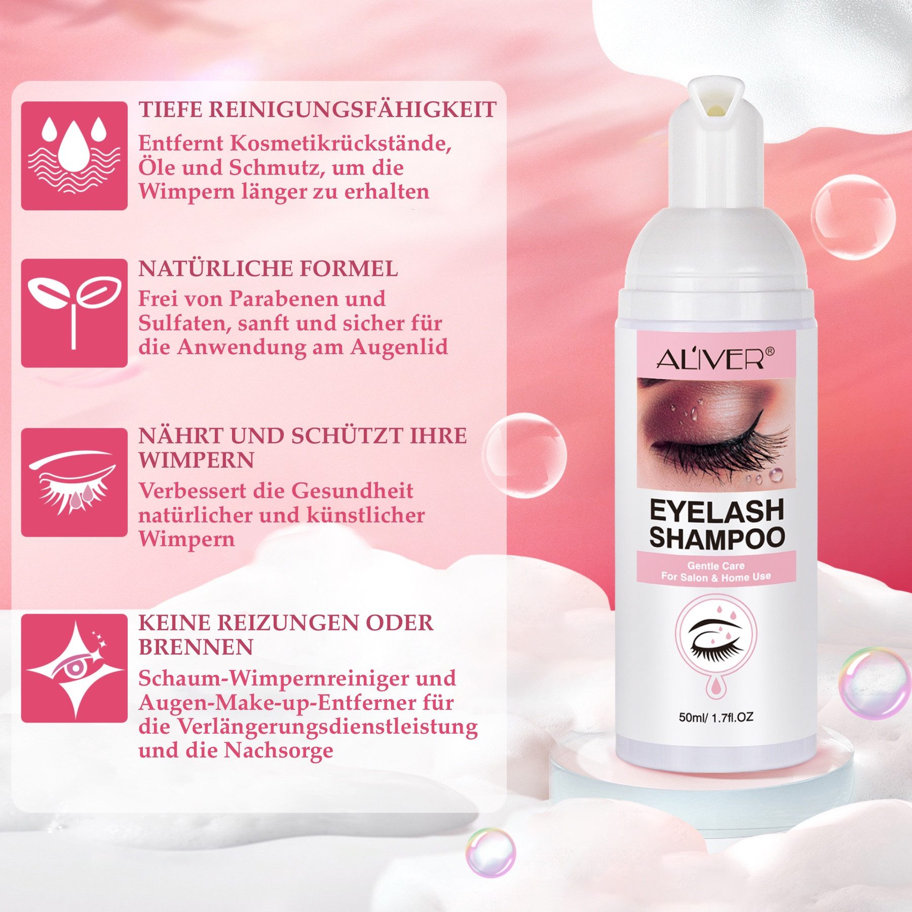 ALIVER Wimpernpflege Wimpernshampoo Cleanser Wimpernverlängerung Reiniger XL Aliver, 1-tlg., Wimpernpflege
