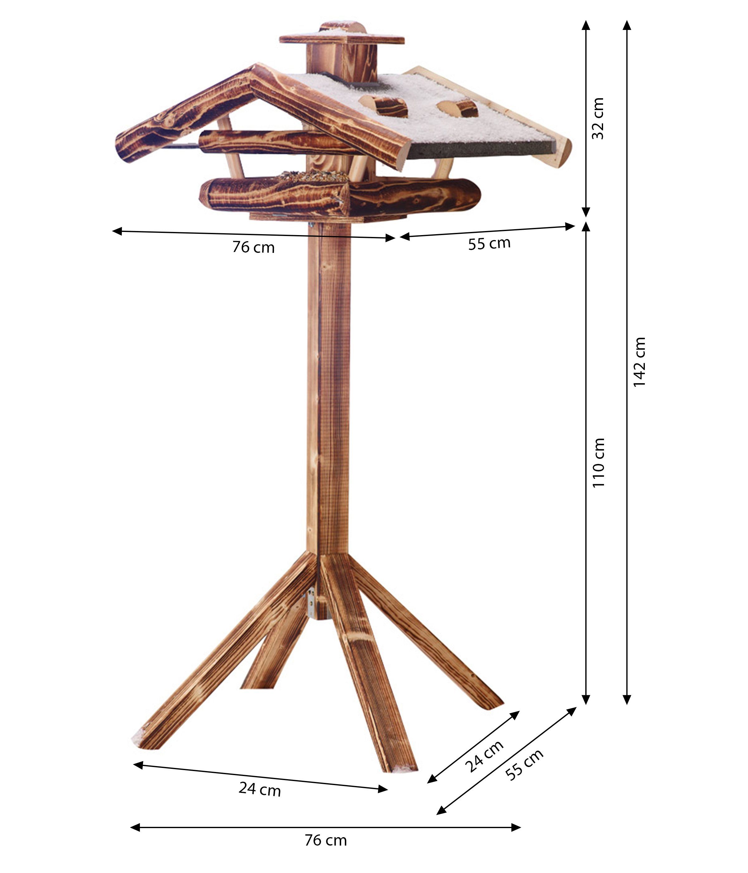 Dehner Vogelhaus Natura Wendelstein für Wildvögel, inkl. Ständer, 142 x 76 x 55 cm, Geflammt, massiv, wetterfest, mit Ständer