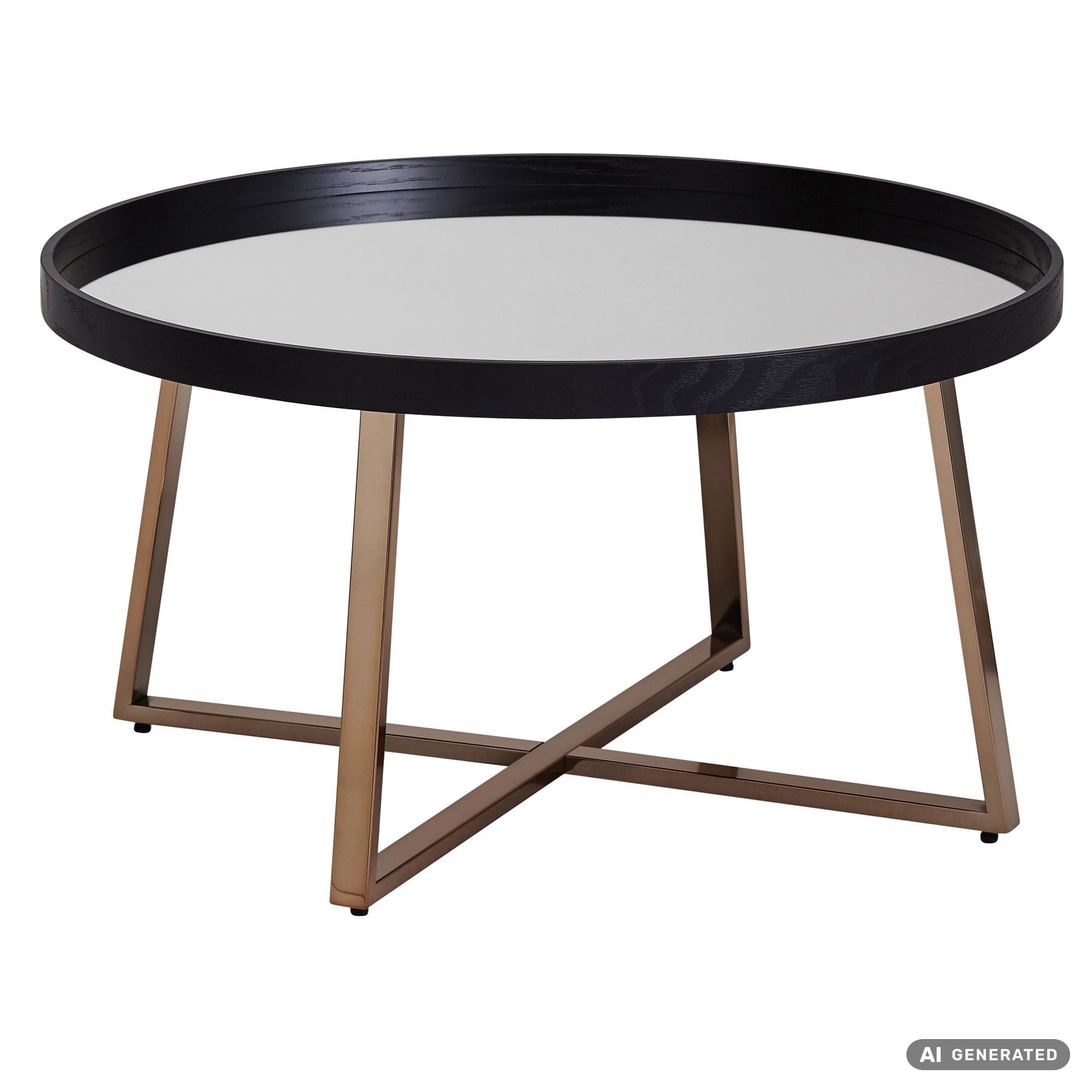 FINEBUY Couchtisch FB53059 Rund Gold Wohnzimmertisch Spiegel Glas Beistelltisch (Rund Ø 78 cm Dunkel-Gold mit Spiegel Glasplatte), Beistelltisch, Wohnzimmertisch mit Metallbeine. € 69,95