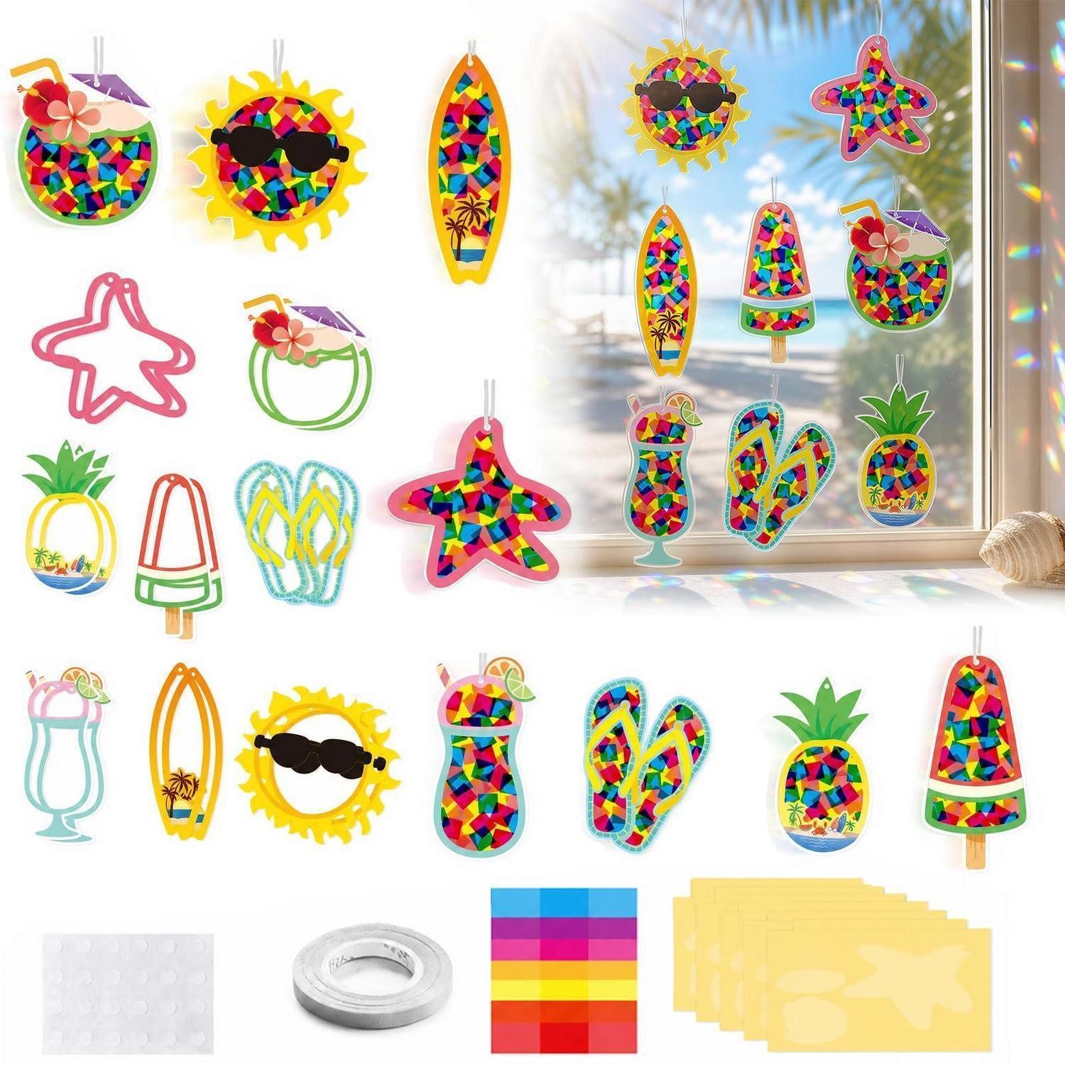 LuxusKollektion Fensterbild Fensterbilder Bastelset Sommer Kinder 16-teilig