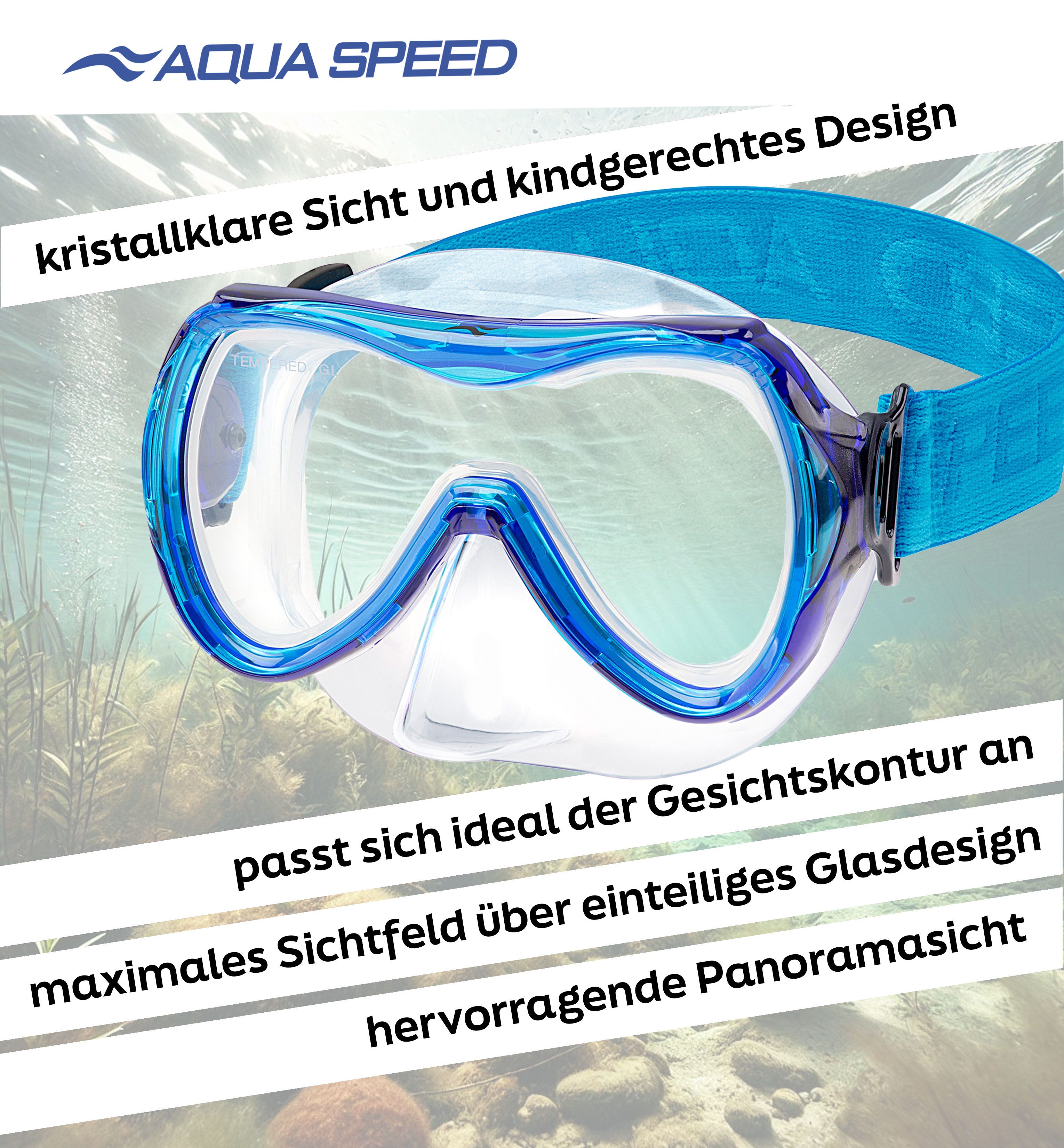 Aqua Speed Schnorchel ALIZE FS Tauchmaske für Kinder Kindertauchmaske Stoffband (Sicher, Bequem und Perfekt für Kleine Unterwasser-Abenteurer), Taucherbrille Kind Stoff-Kopfband Einzellinse