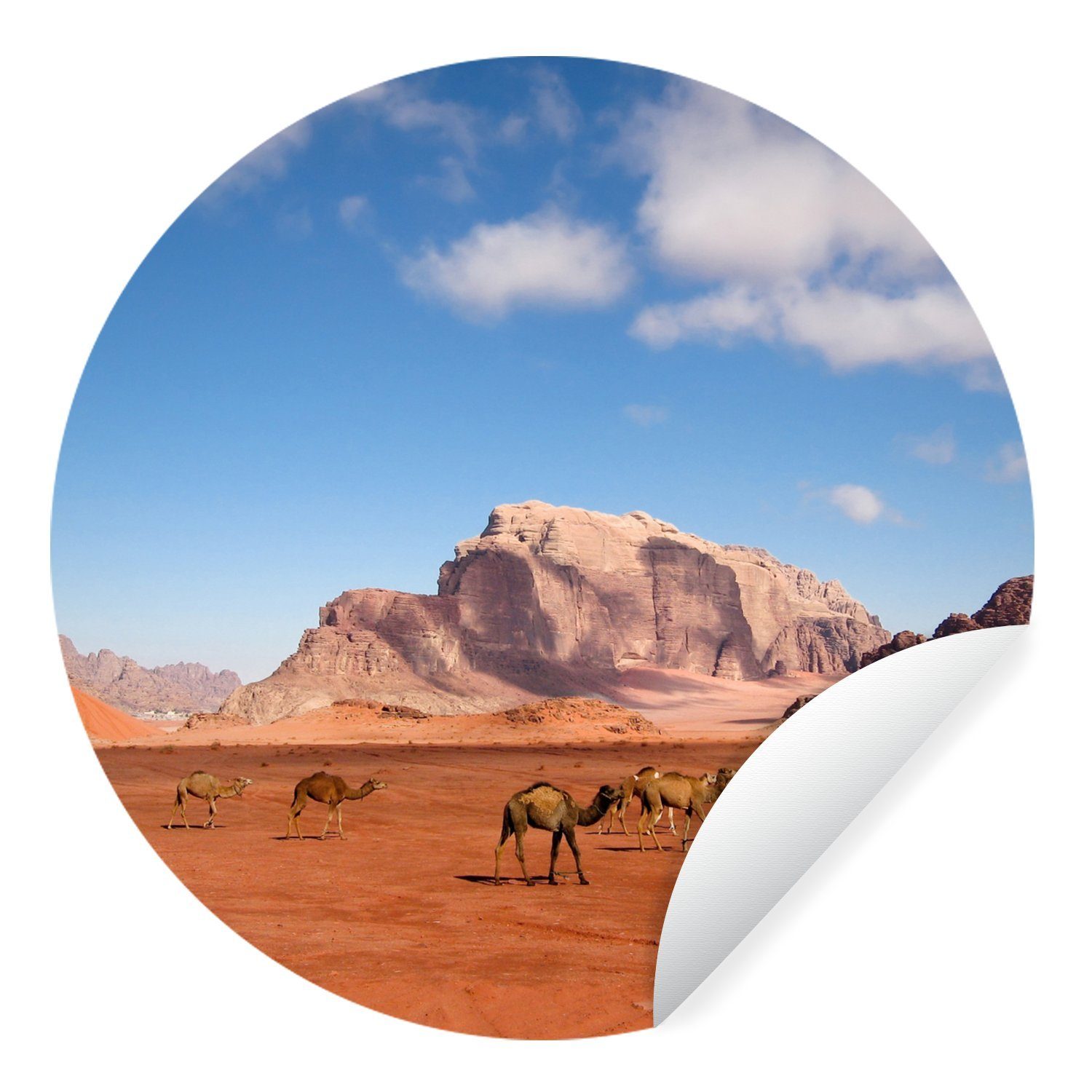 MuchoWow Wandsticker Wadi Rum - Kamel - Wüste (1 St), Tapetenkreis für Kinderzimmer, Tapetenaufkleber, Rund, Wohnzimmer