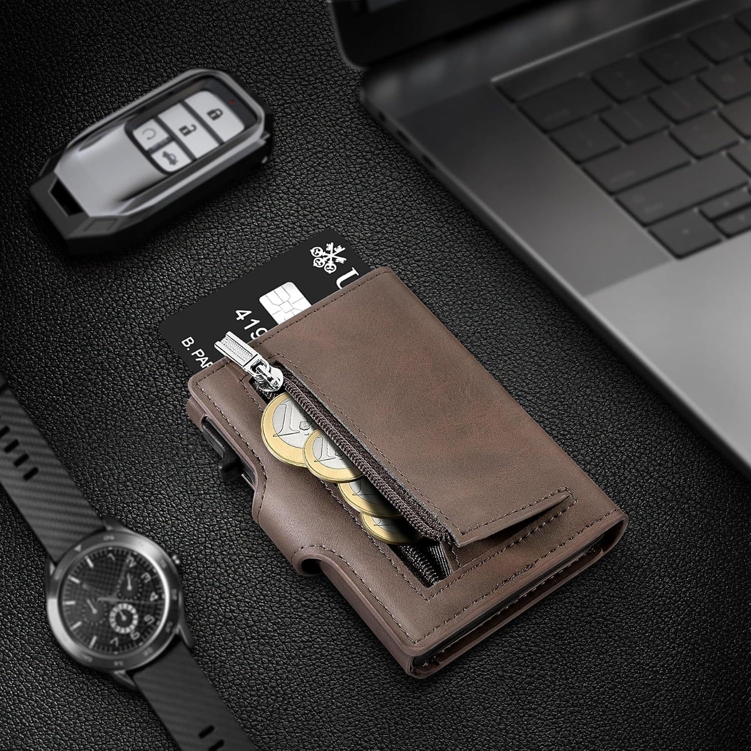 TEEHON Geldbörse Geldbörse Herren Slim RFID Schutz Leder Portmonee Herren (1-tlg), Automatisches Popup Herren Geldbörse