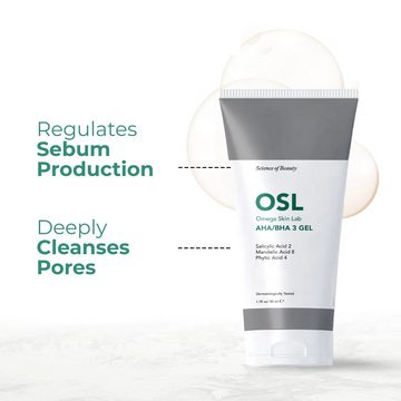 OSL Omega Skin Lab Gesichtsöl OSL AHA BHA 3 Gel-Gesichtswasch- und Reinigungsgel, 50 ml – enthält Ph