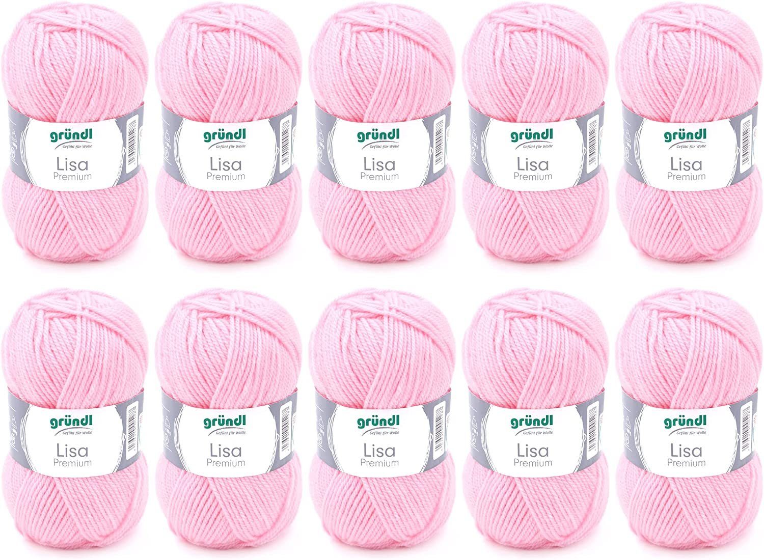 Gründl Wolle Lisa Premium Uni im 10x50g Wollpaket zum Handarbeiten Häkelwolle, (Wolle zum Stricken, Häkeln, Handarbeiten, Handstrickgarn), weich und pflegeleicht, ohne Schurwolle