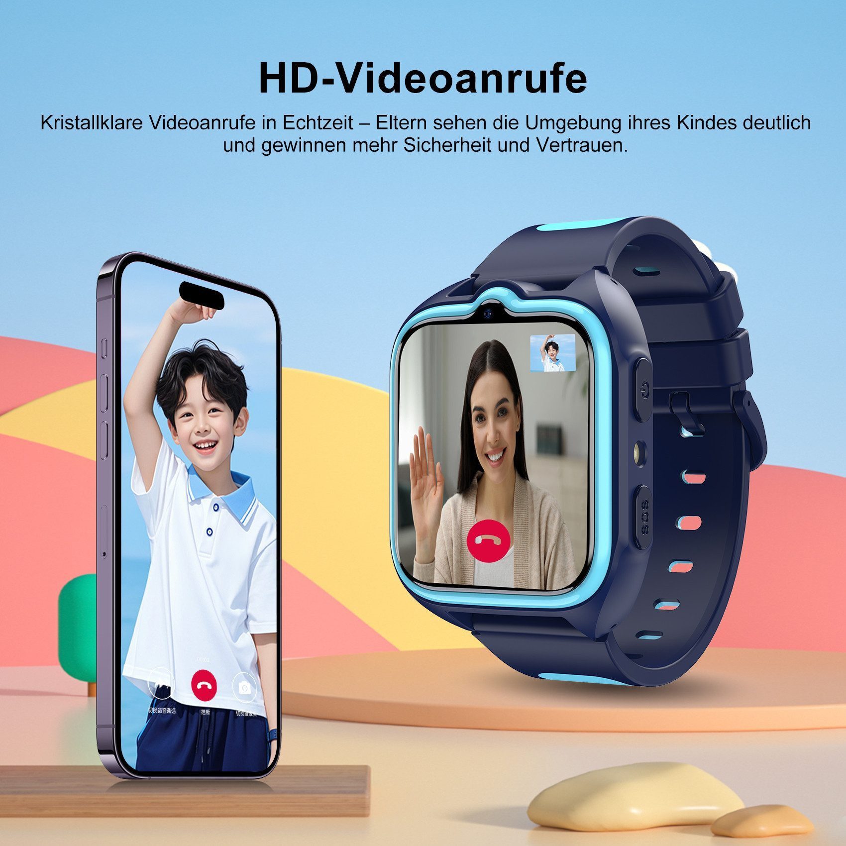 blackview Jungen und Mädchen 5-16 Jahren 4G kinder watch mit Telefon, SOS, GPS Smartwatch (1,75 Zoll, IOS/Android), 1,75'' Kinderuhr,IP67 Wasserdicht,LBS+WLAN+G – Bild 4 von 5