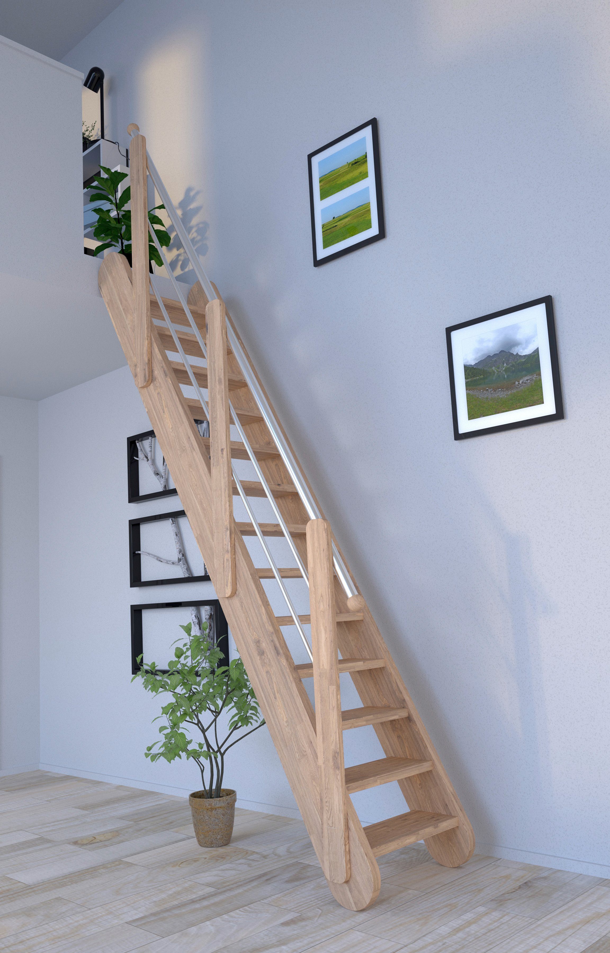 Stufen Massivholz Holz-Edelstahl, offen, Samos, Starwood Wangenteile Durchgehende Raumspartreppe