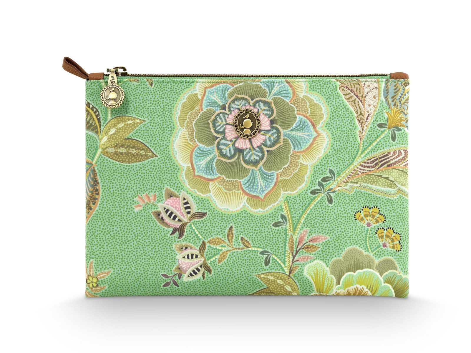 PiP Studio Kulturbeutel Charly Kosmetiktasche flach medium Matata grün 24x1x15.5cm