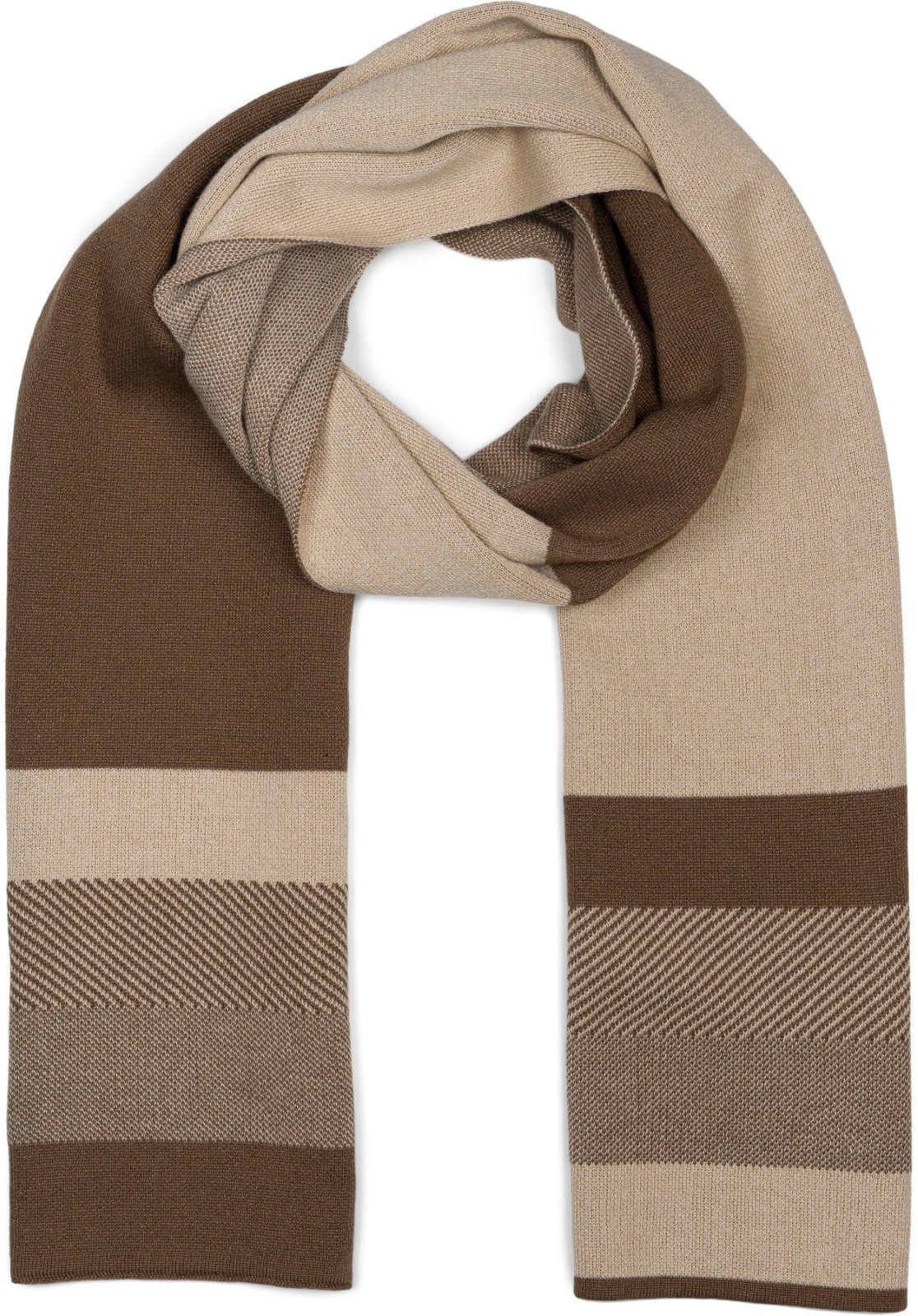 styleBREAKER Strickschal, (1-St), Feinstrick Schal mit Streifen Beige-Braun